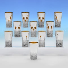 Modernistisches Set aus 12 Besteck und Tablett aus Sterlingsilber von Christopher Lawrence