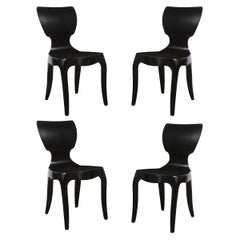 Modernist Set of 4 Amorphic Wingback Ebonized Walnut Dining/ Game Table Chairs