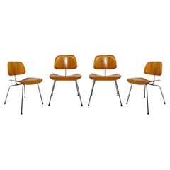 Modernist Set of 4 Eames for Herman Miller DCW Chrome Wood Chairs 2000s