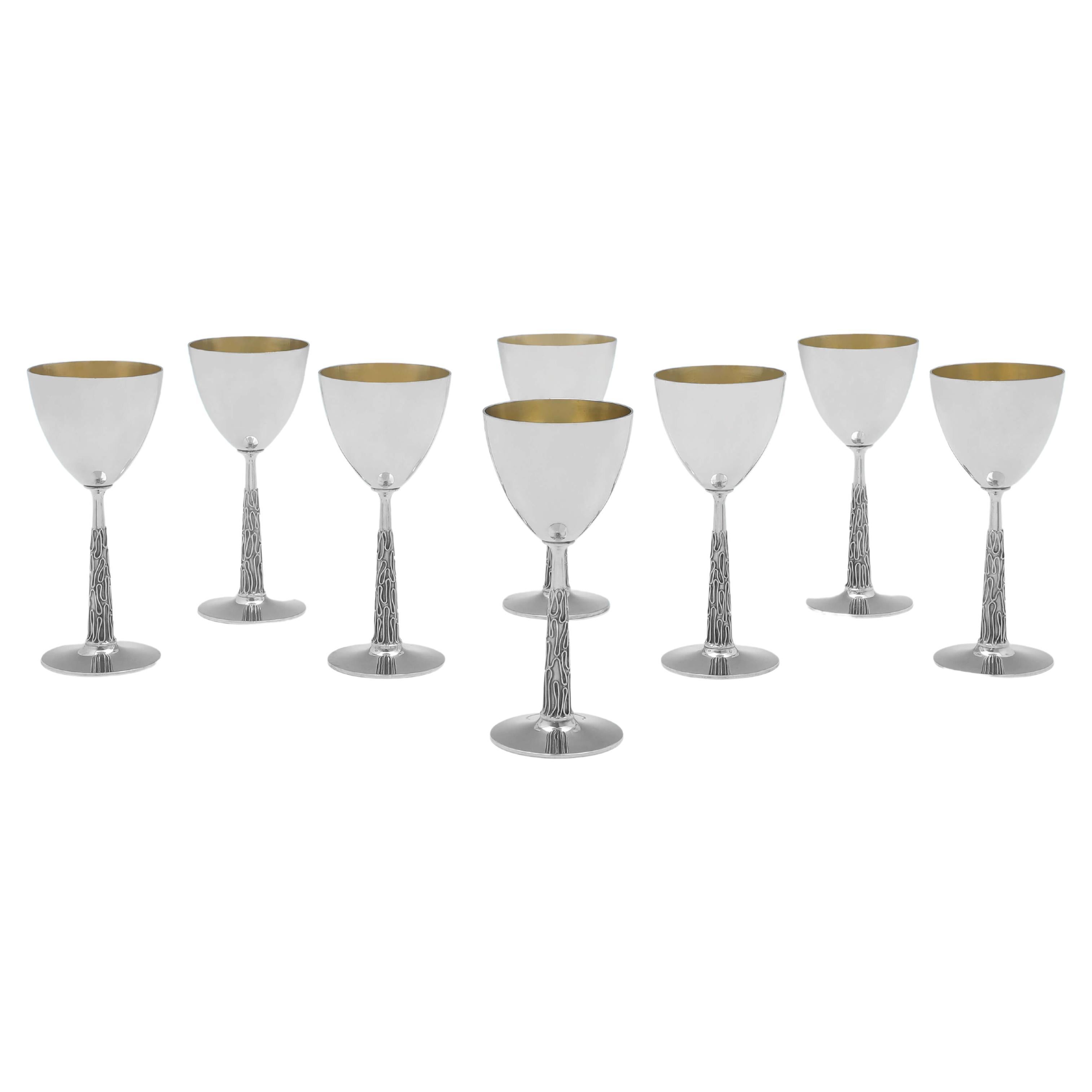 Modernist Set of 8 Sterling Silver Wine Goblets, London 1978 George E. Grant For Sale