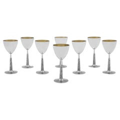 Vintage Modernist Set of 8 Sterling Silver Wine Goblets, London 1978 George E. Grant