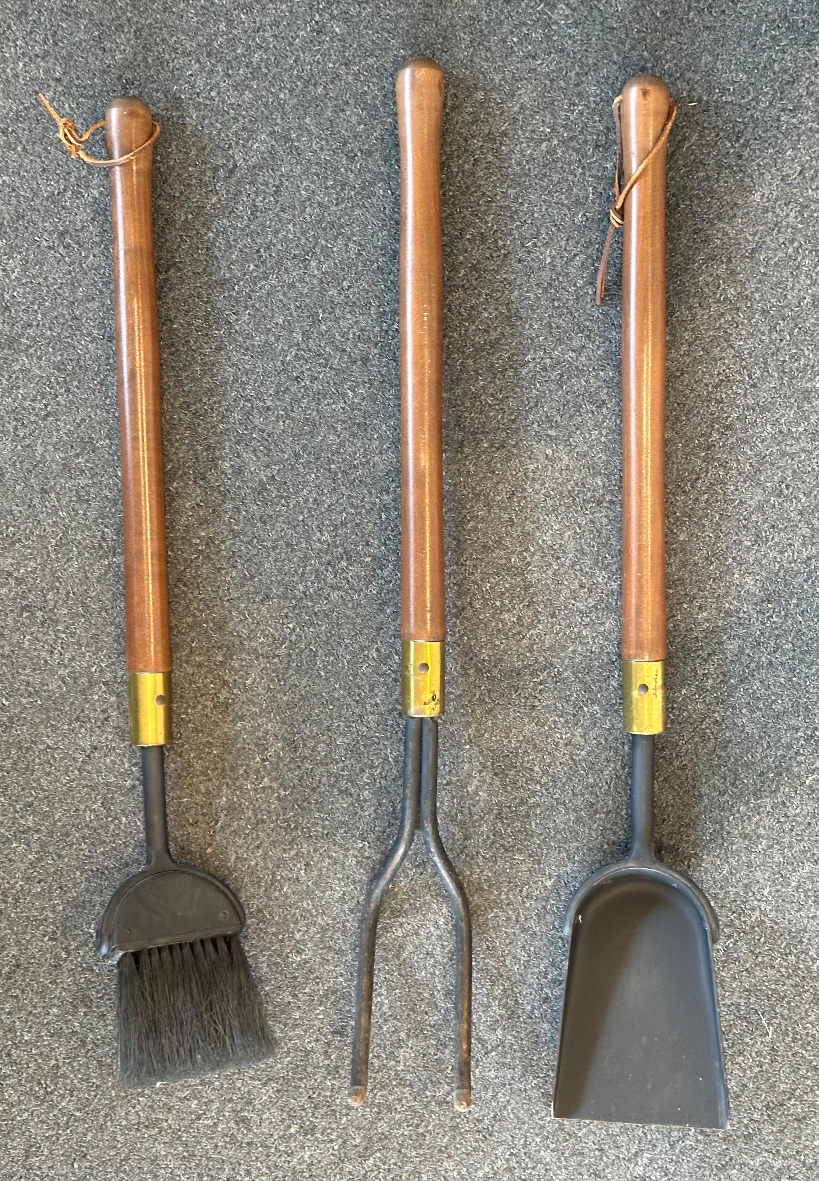 Modernist Set of Fire Place Tools in Iron, Walnut and Brass by Seymour Mfg For Sale 1