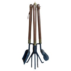 Modernist Set of Fire Place Tools in Iron, Walnut and Brass by Seymour Mfg