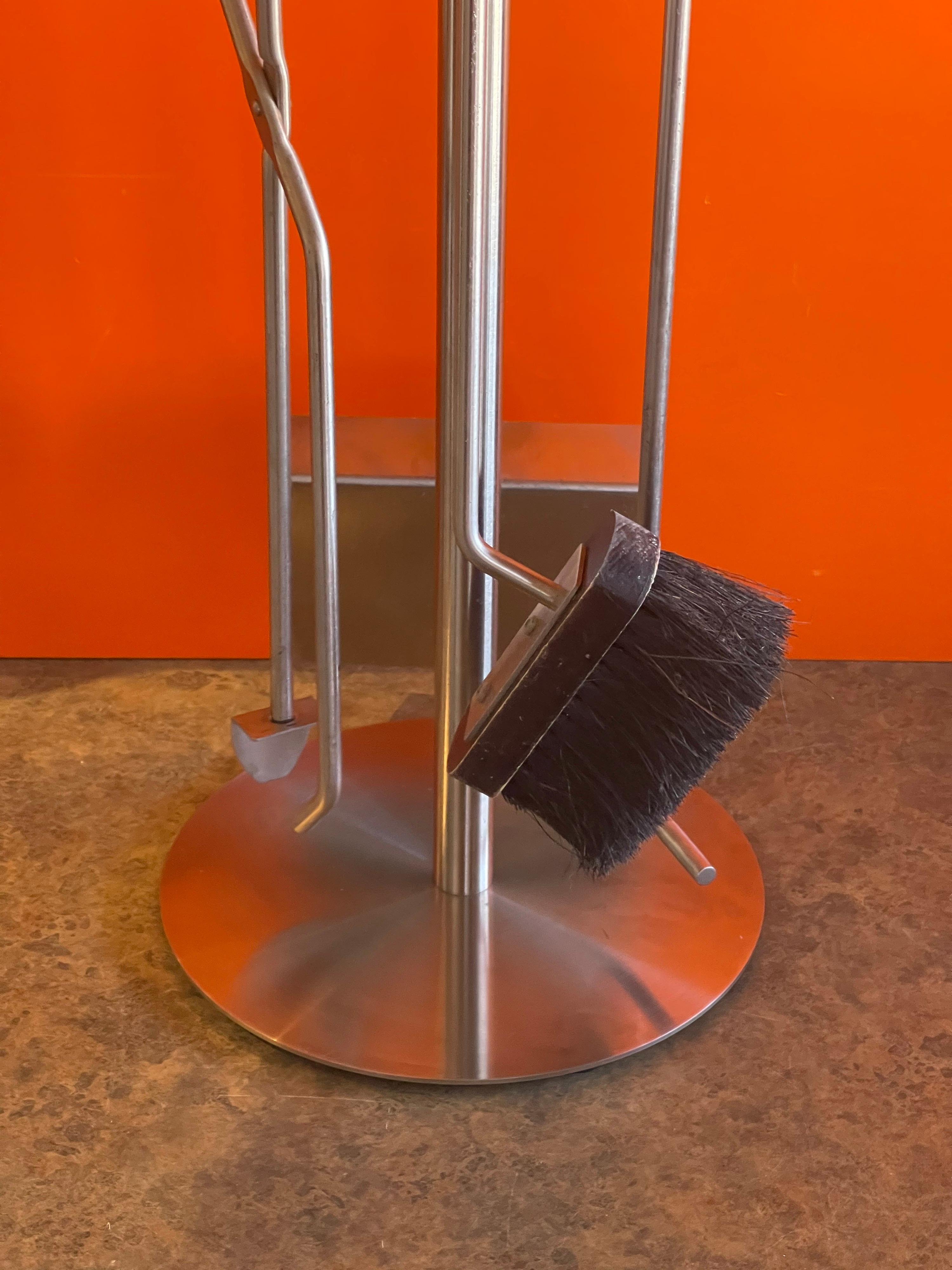 Contemporary Modernist Set of Four Stainless Steel Fire Place Tools