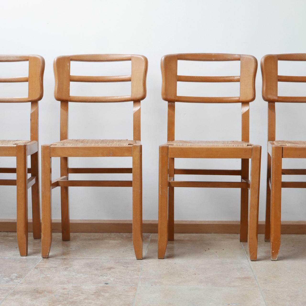 Wood Modernist Set of Six Midcentury French Dining Chairs by Pierre Cruege