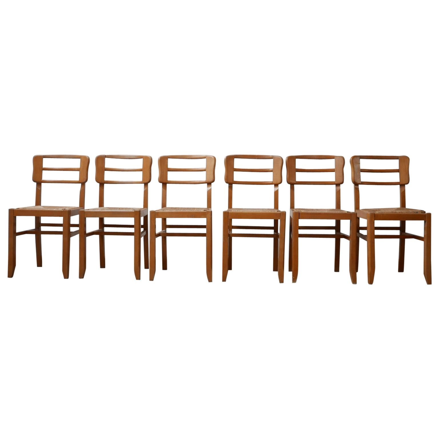 Modernist Set of Six Midcentury French Dining Chairs by Pierre Cruege