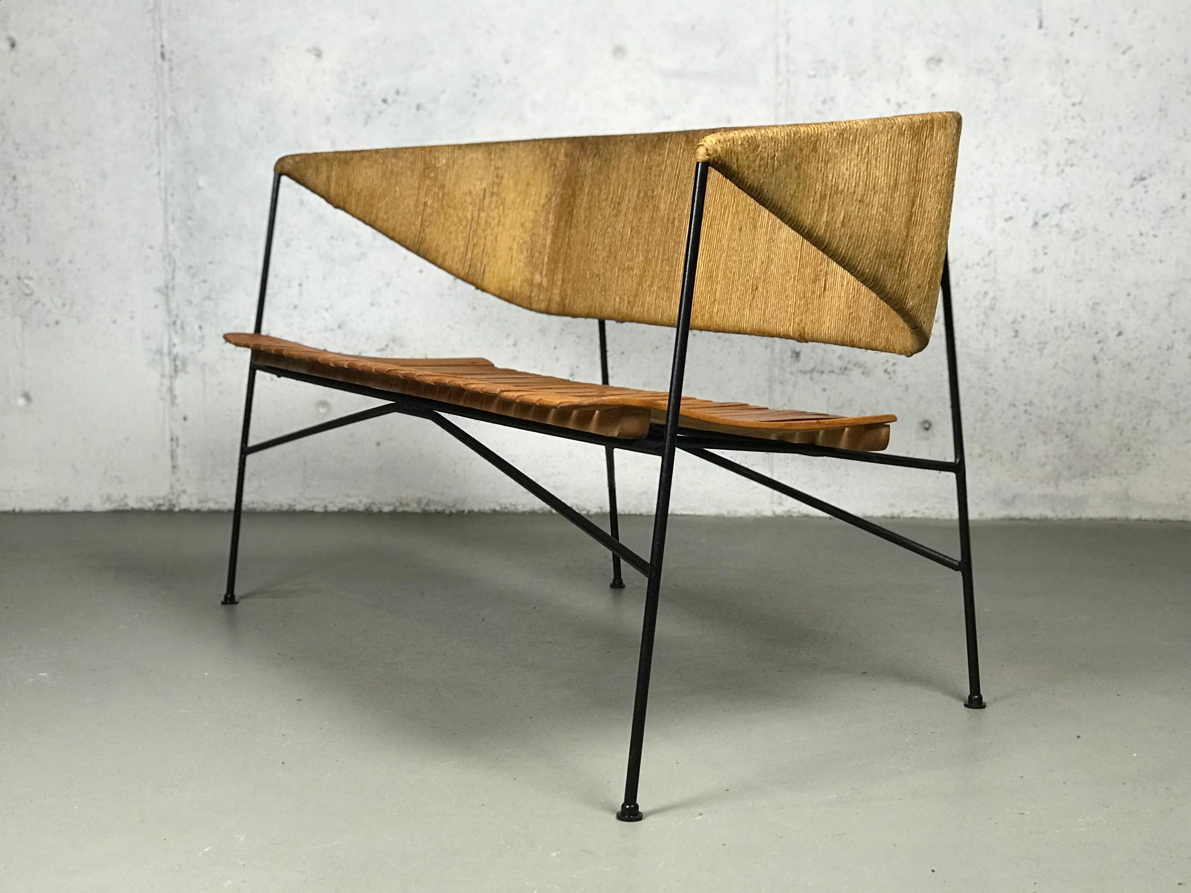 Mid-20th Century Modernist Settee by Arthur Umanoff for Shaver Howard & Raymor Loveseat Bench