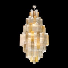 Lampadario modernista Tronchi di Murano soffiato a mano a sette livelli con finiture cromate