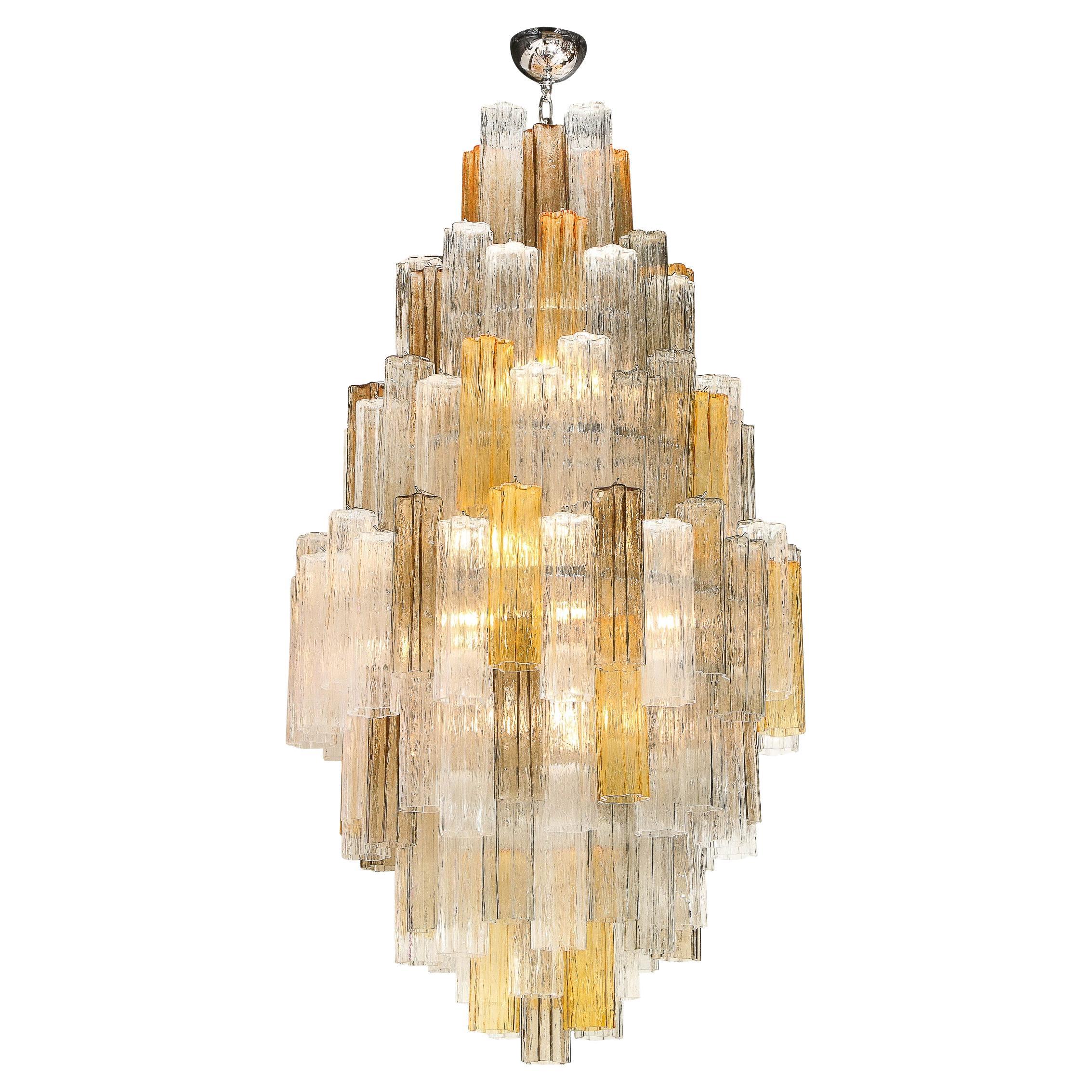 Modernist Seven Tier Hand-Blown Murano Tronchi Chandelier in Chrome Fittiings