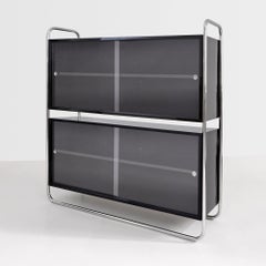 Modernist Shelf / Showcase, Chrome Plated Steel, Glossy Lacquered Wood, Bespoke