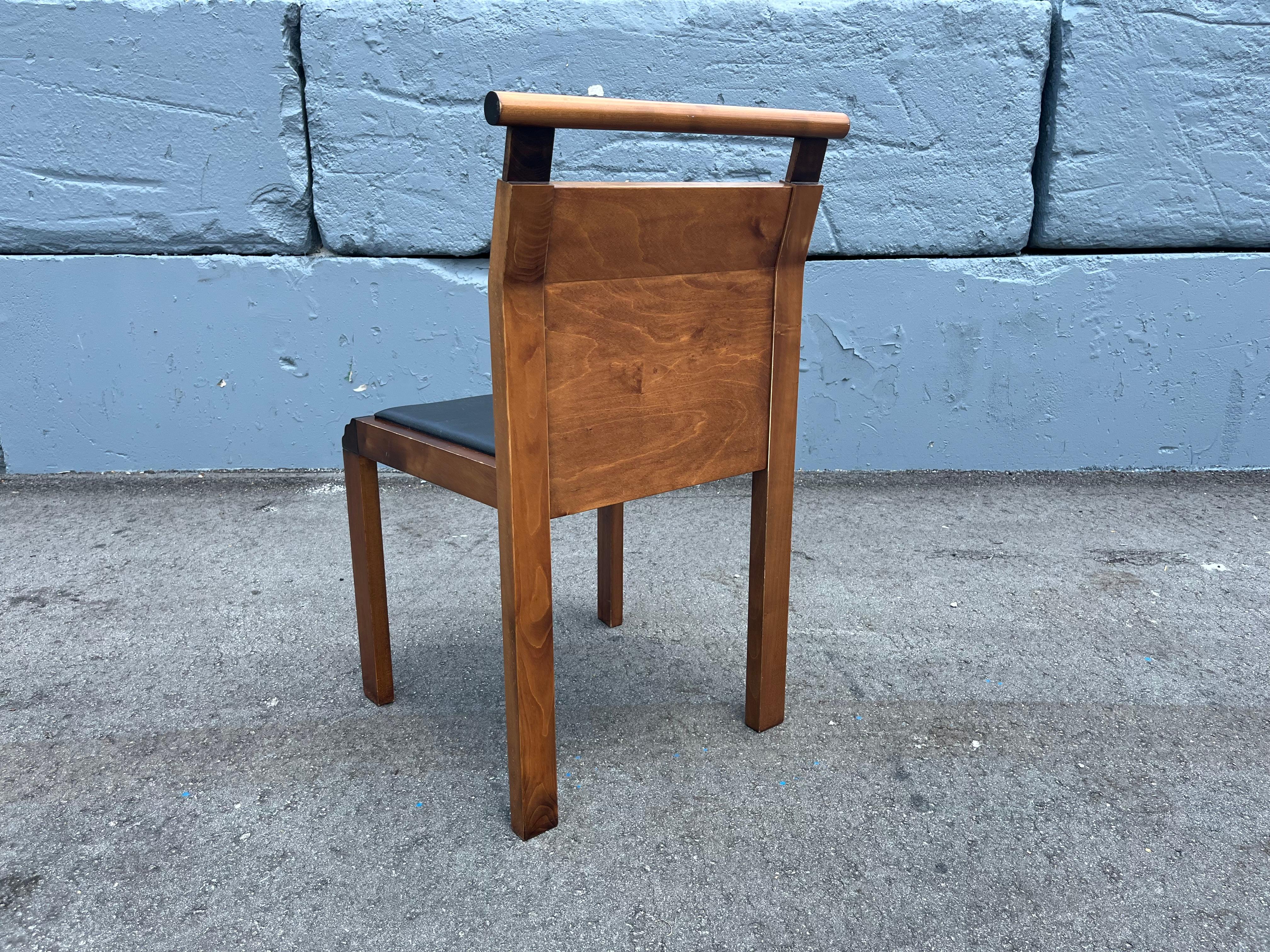 Modernist Side Chair, Belgium, Wood, Black Leather, 1980s For Sale 5