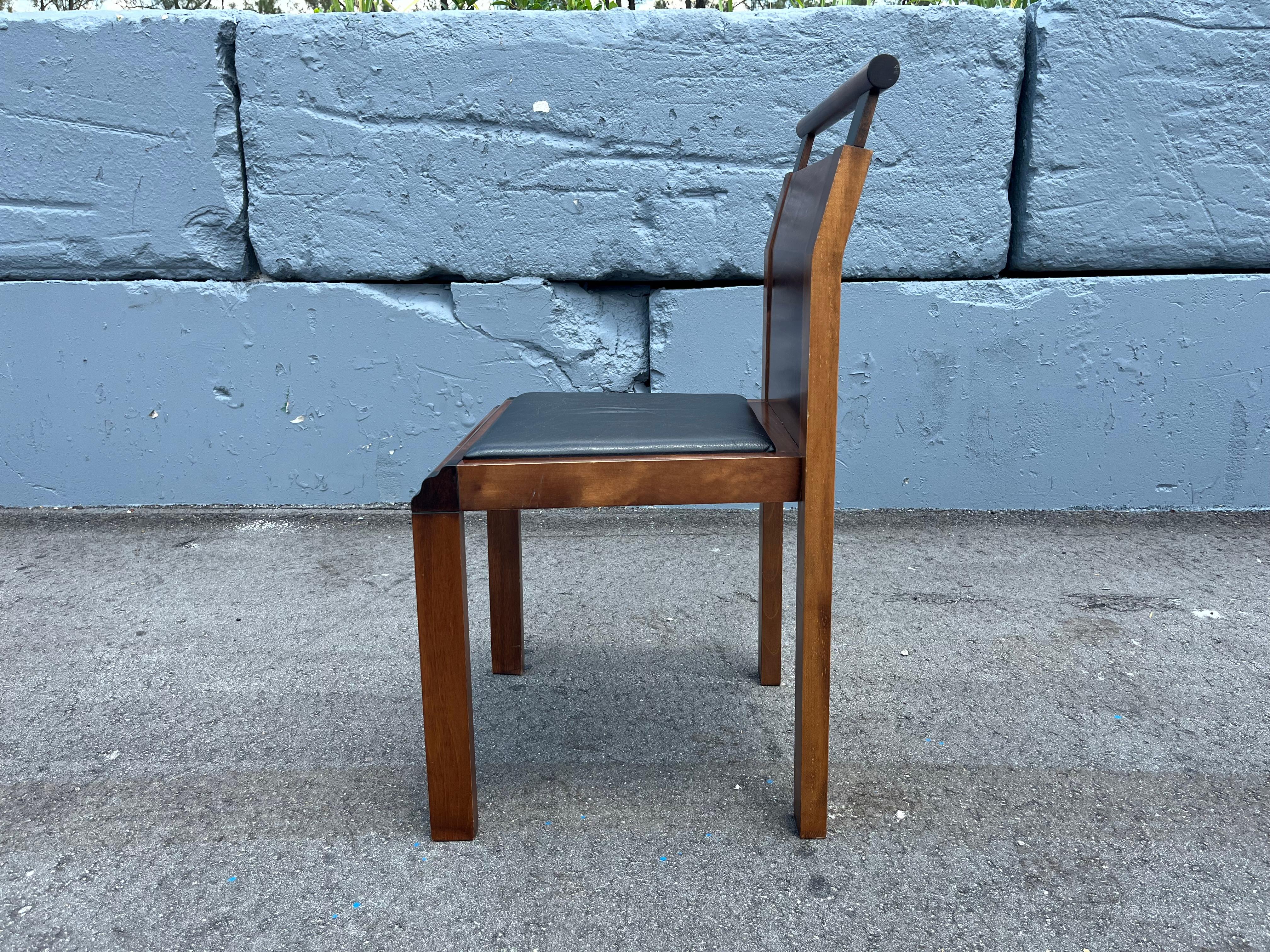 Modernist Side Chair, Belgium, Wood, Black Leather, 1980s For Sale 6