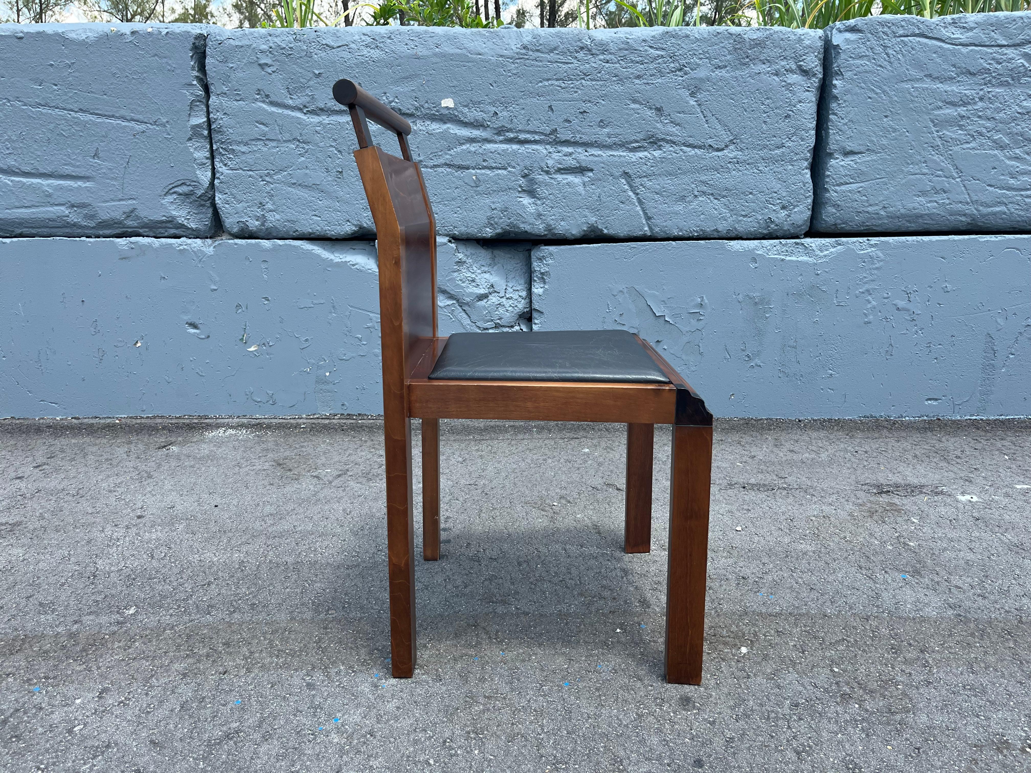 Modernist Side Chair, Belgium, Wood, Black Leather, 1980s For Sale 7