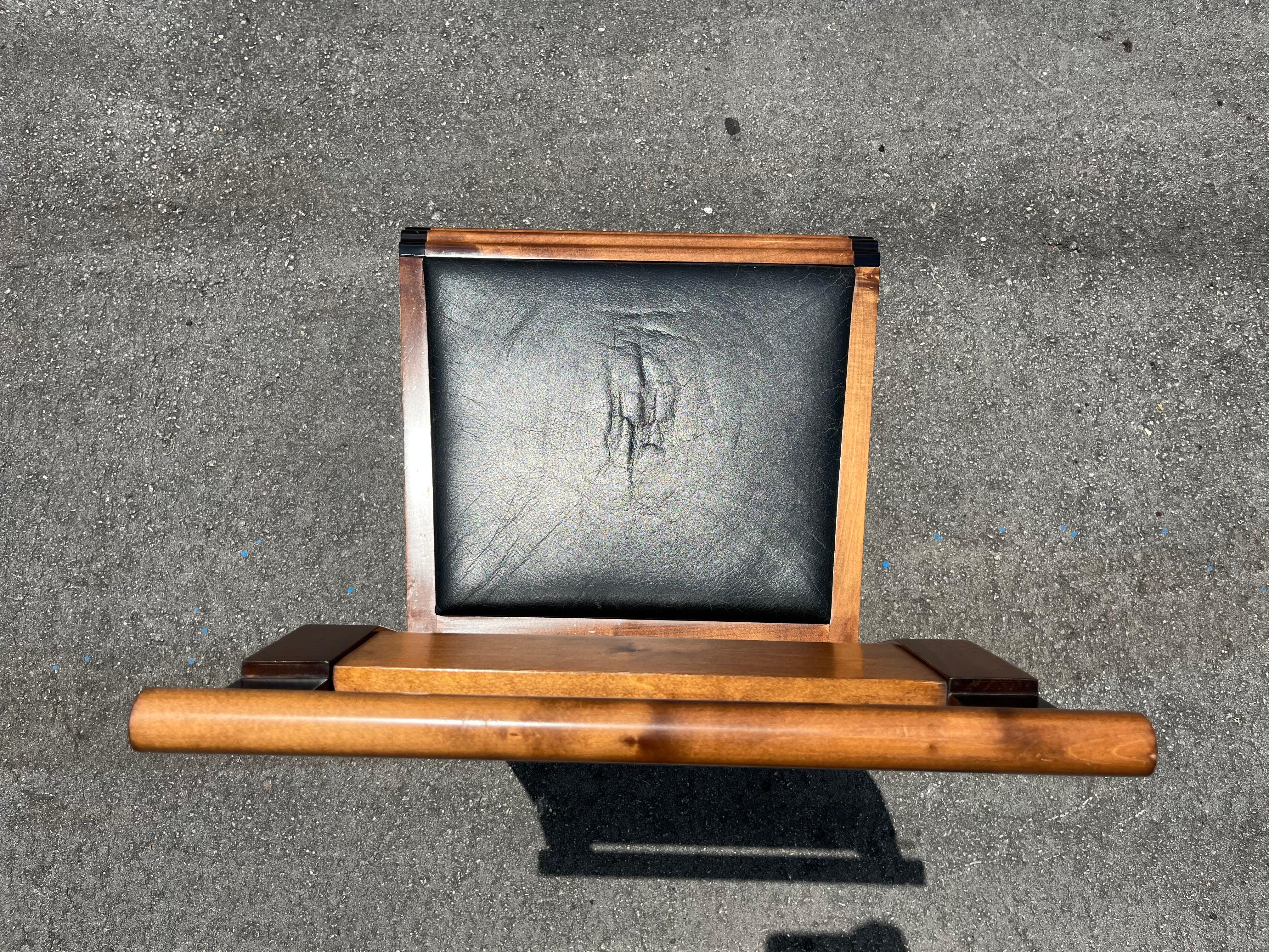 Modernist Side Chair, Belgium, Wood, Black Leather, 1980s For Sale 8