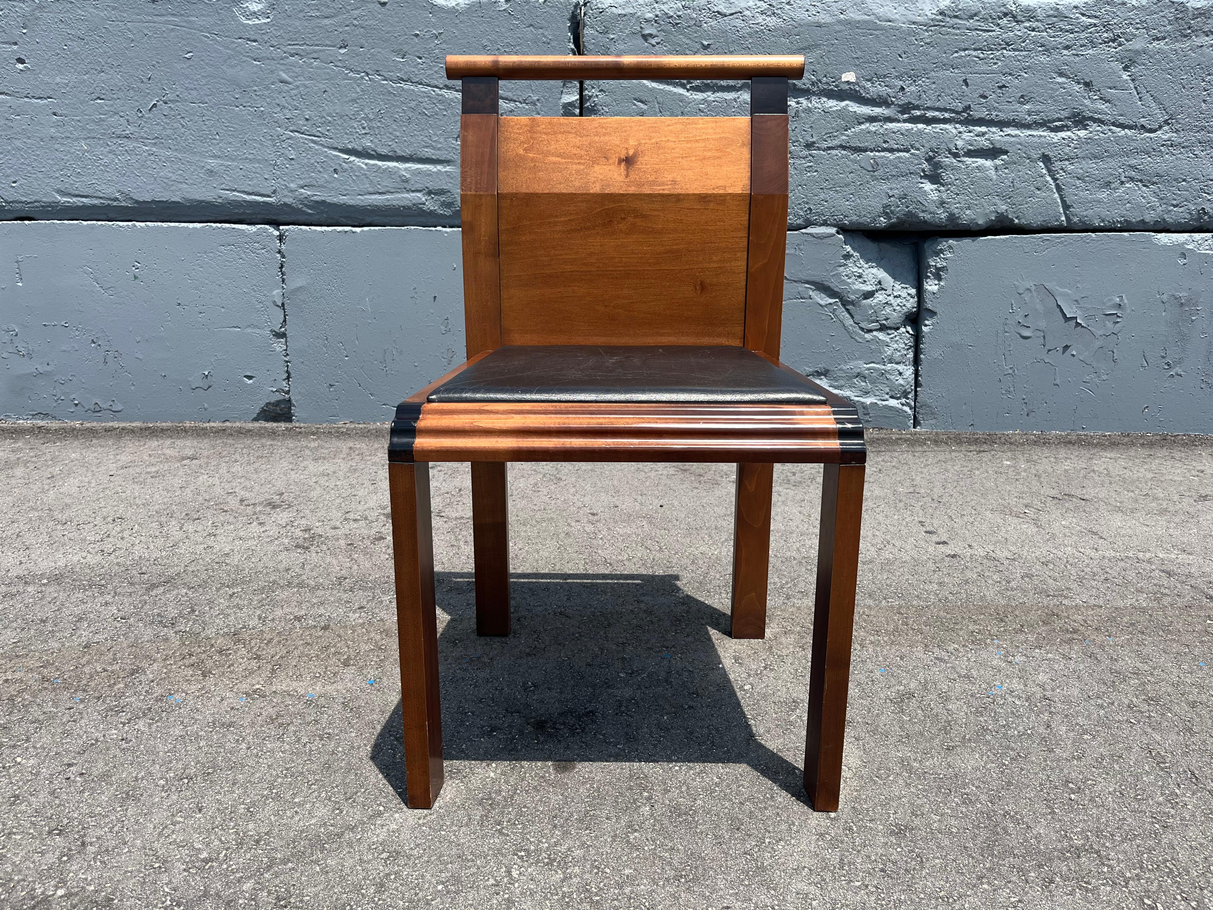 Modernist Side Chair from Belgium, 1980s, Wood, Black Leather.