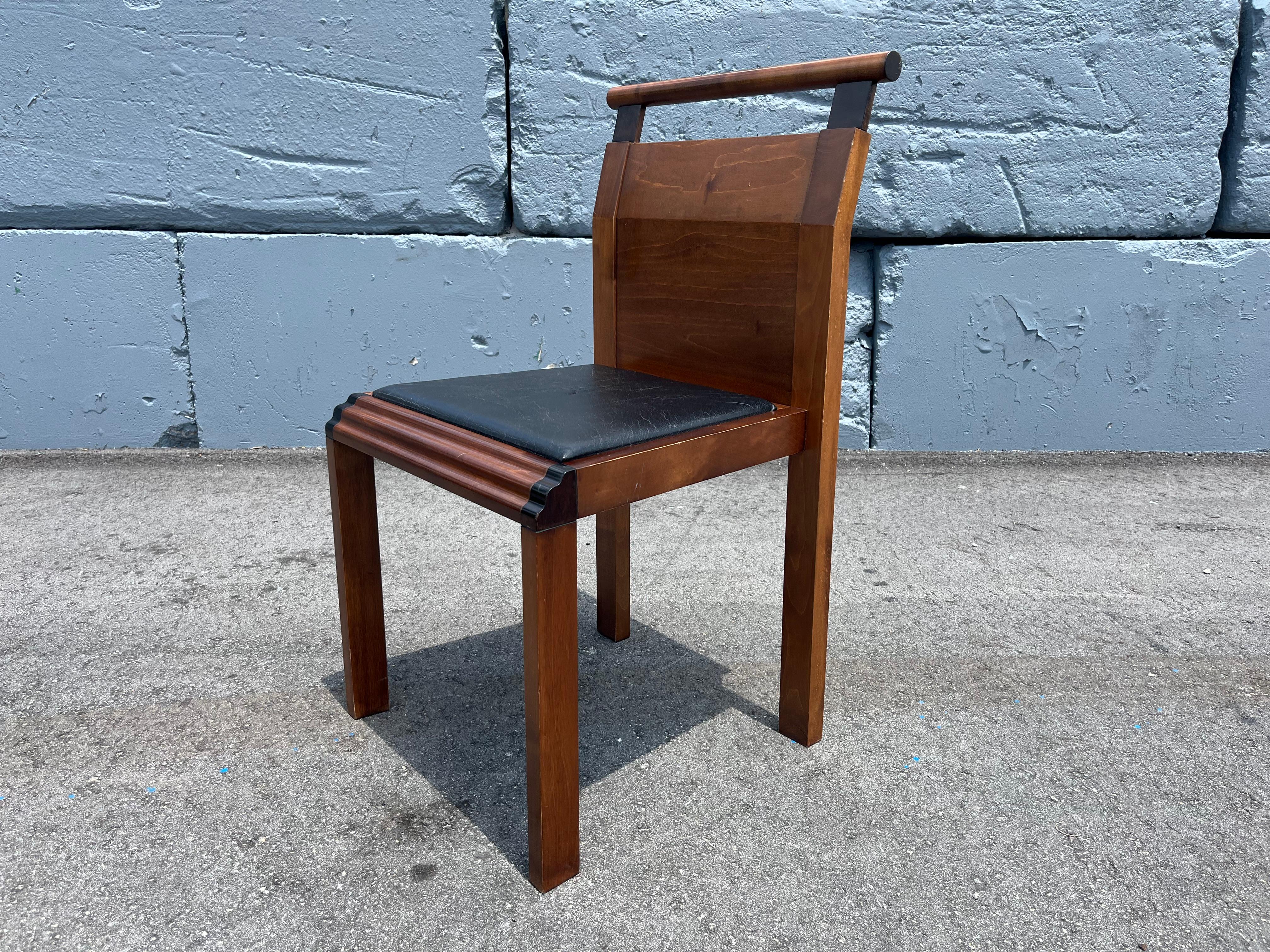 Belgian Modernist Side Chair, Belgium, Wood, Black Leather, 1980s For Sale