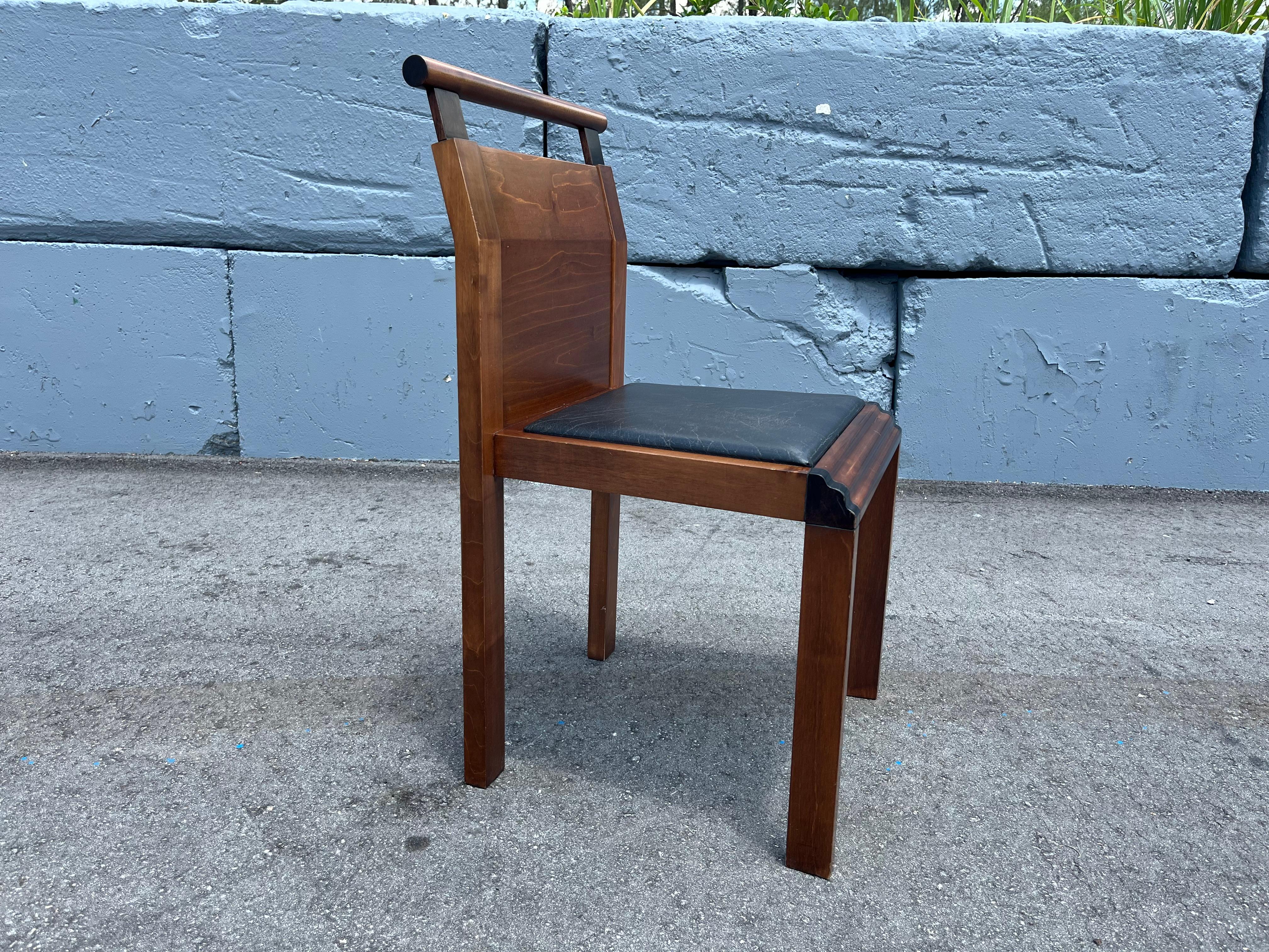 Modernist Side Chair, Belgium, Wood, Black Leather, 1980s In Good Condition For Sale In Miami, FL