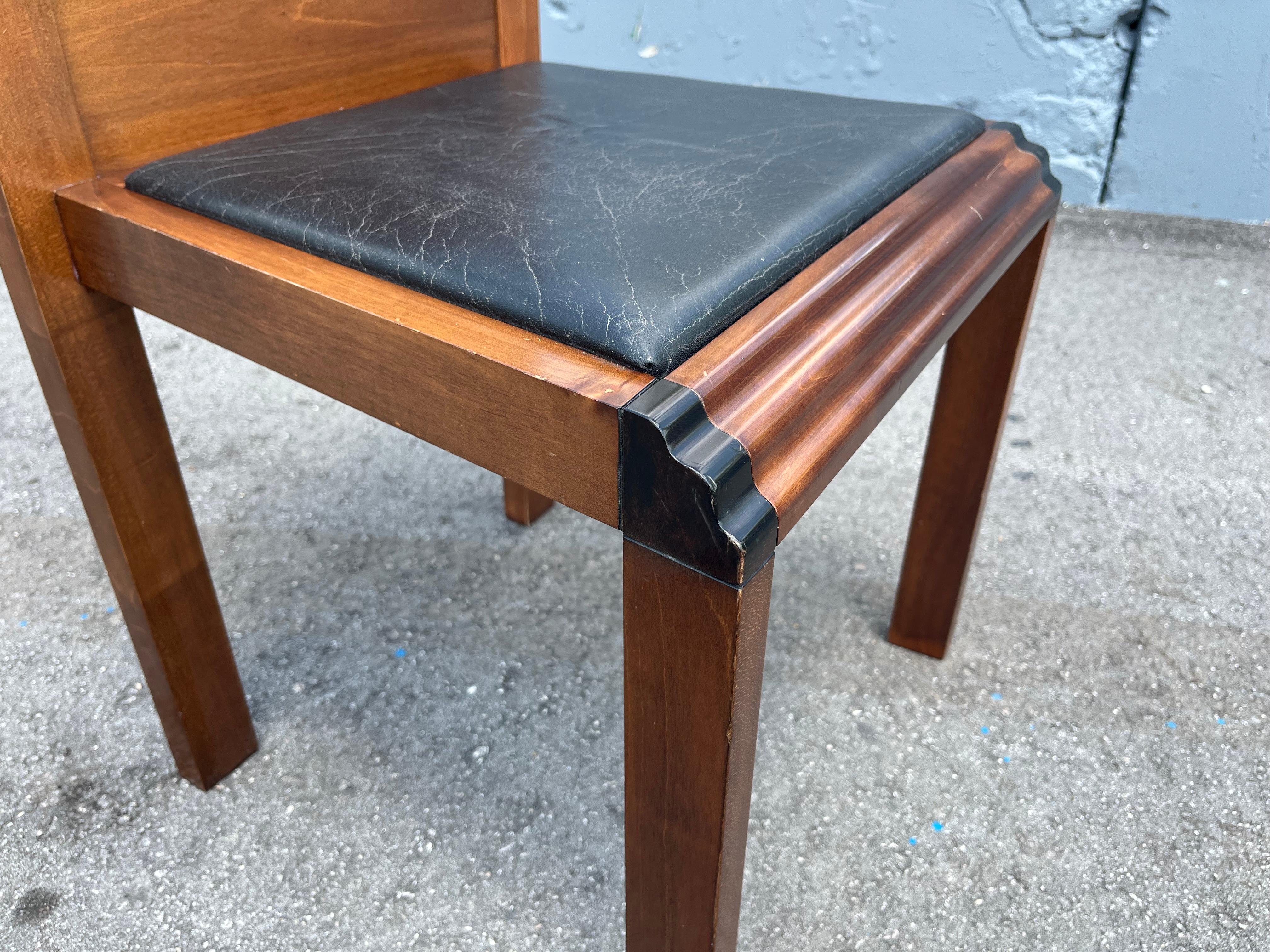 Late 20th Century Modernist Side Chair, Belgium, Wood, Black Leather, 1980s For Sale