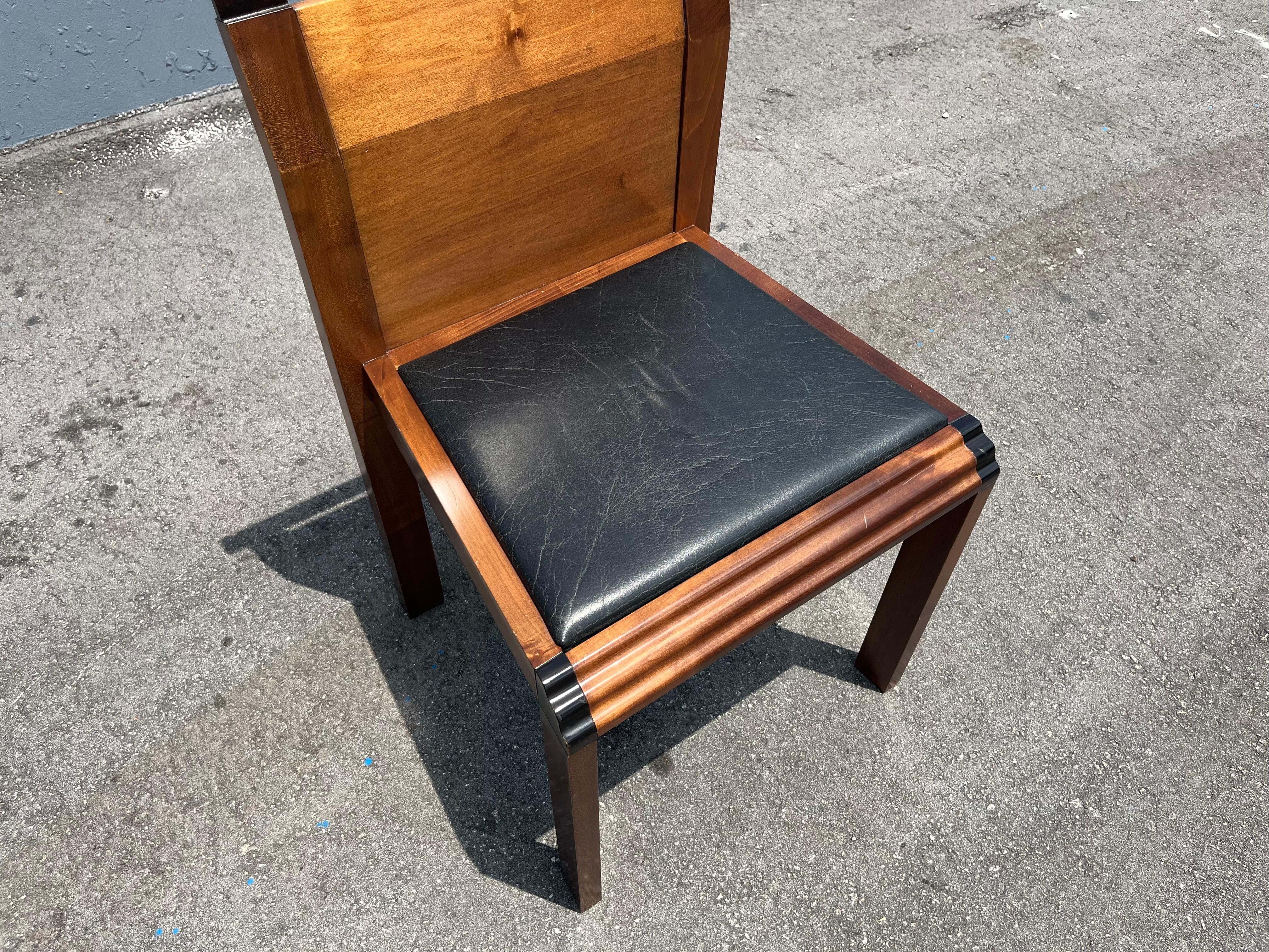 Modernist Side Chair, Belgium, Wood, Black Leather, 1980s For Sale 2