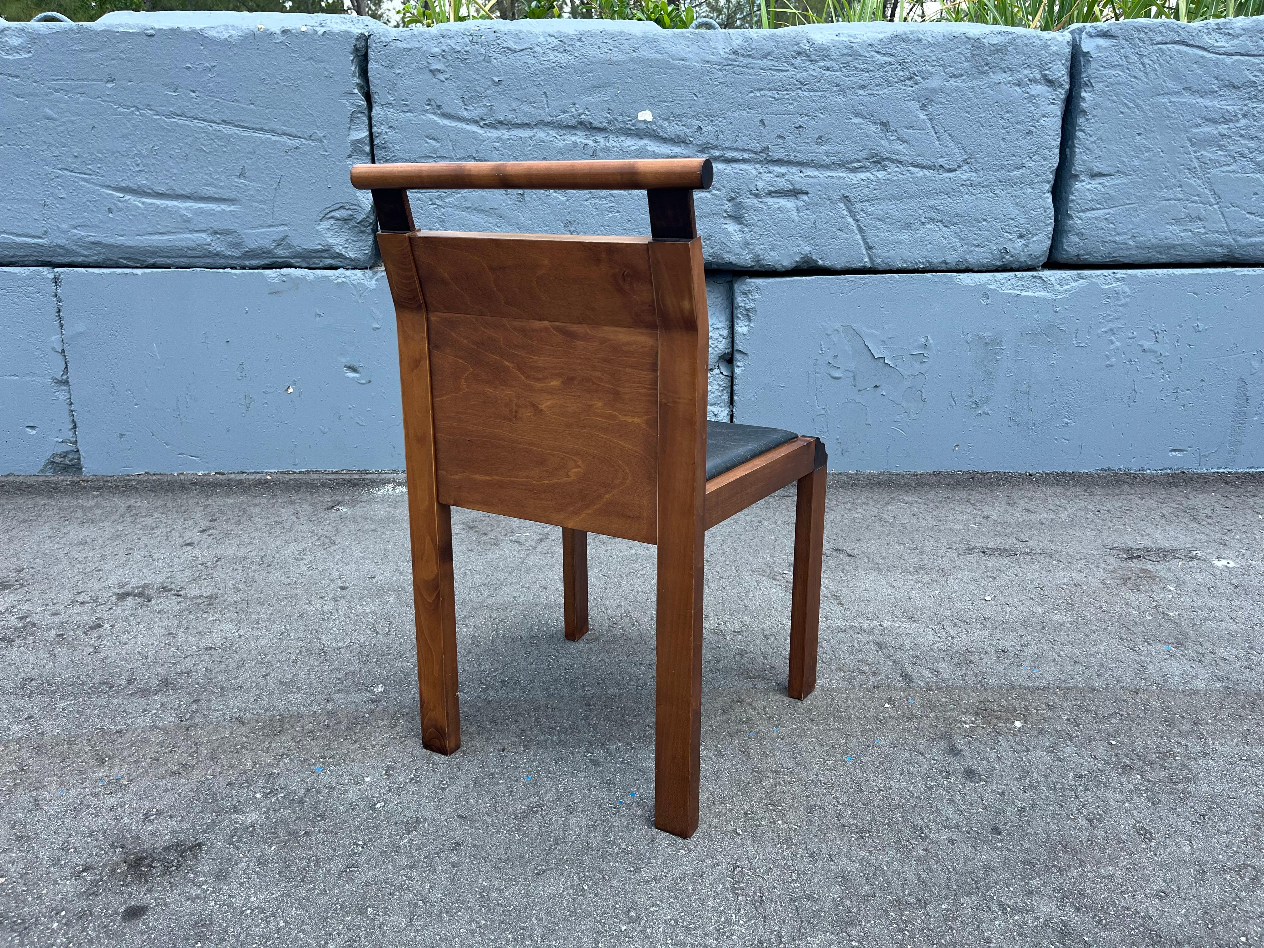 Modernist Side Chair, Belgium, Wood, Black Leather, 1980s For Sale 4