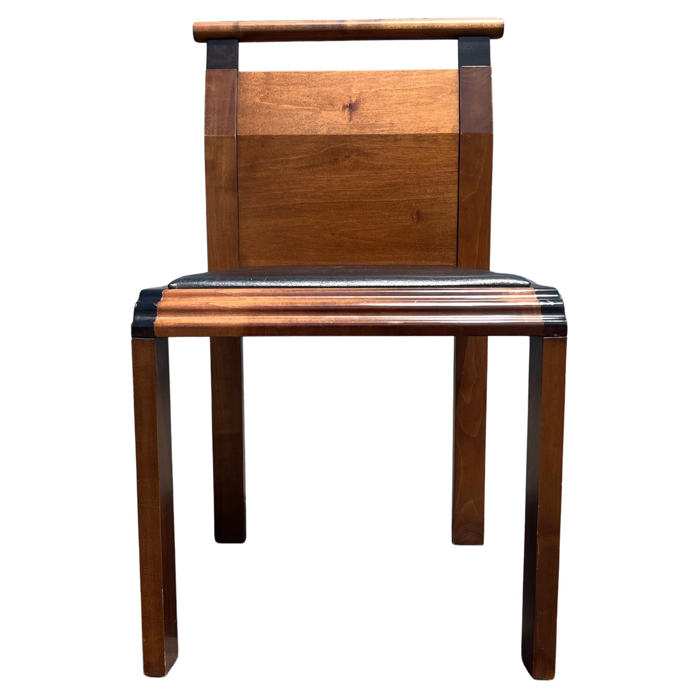 Modernist Side Chair, Belgium, Wood, Black Leather, 1980s For Sale