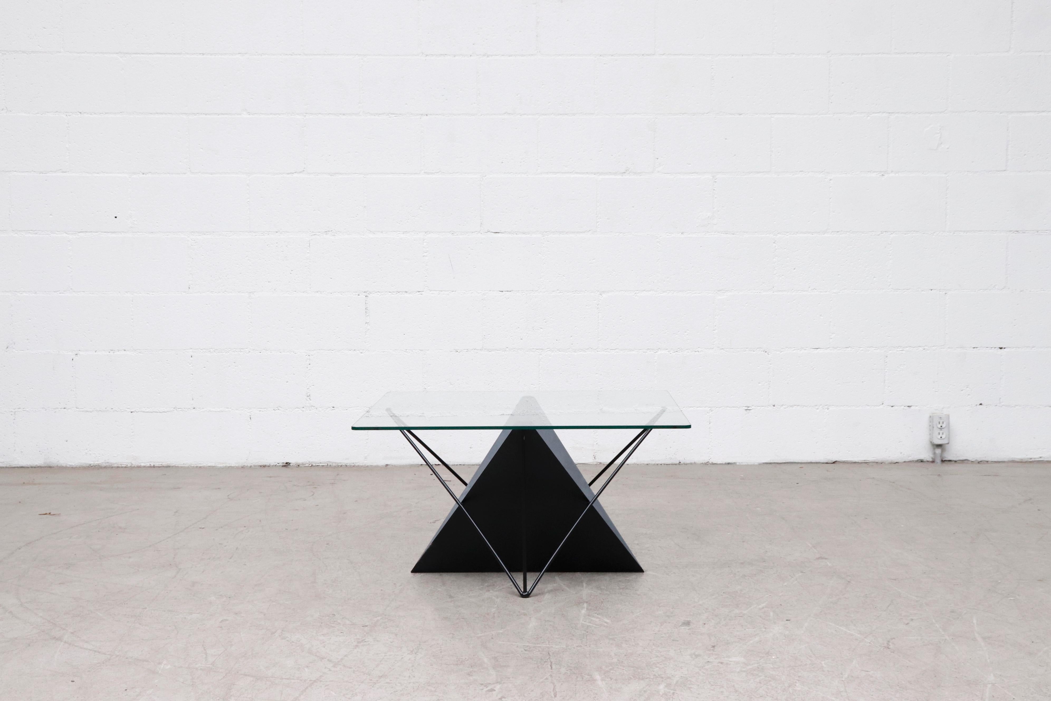 Mid-Century Modern Modernist Black Metal and Glass Side or Coffee Table with Magazine Rack For Sale