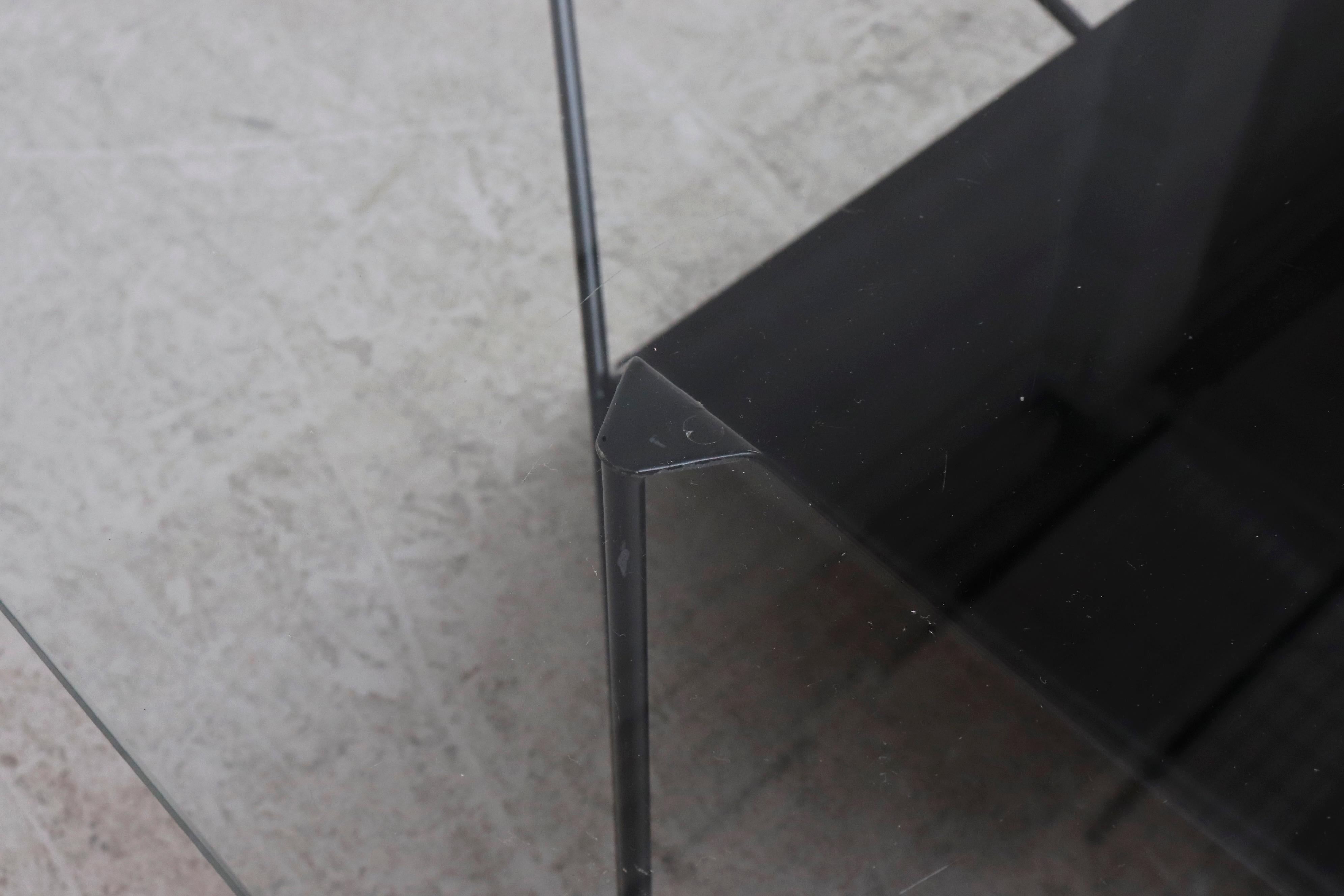 Late 20th Century Modernist Black Metal and Glass Side or Coffee Table with Magazine Rack For Sale