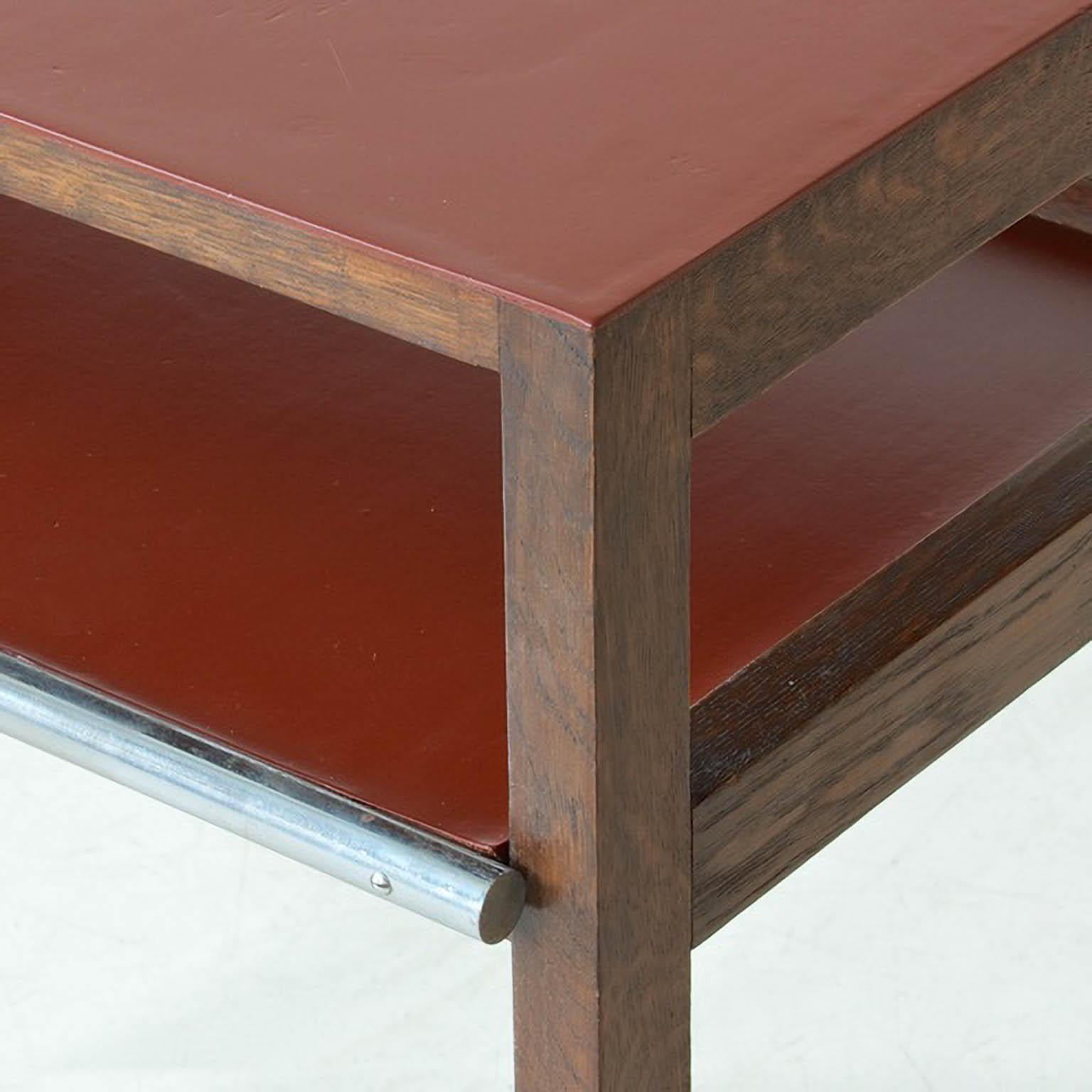 Modernist Side Table by Jindrich Halabala, Stained Oak Wood, Linoleum, 1930 In Good Condition For Sale In Berlin, DE