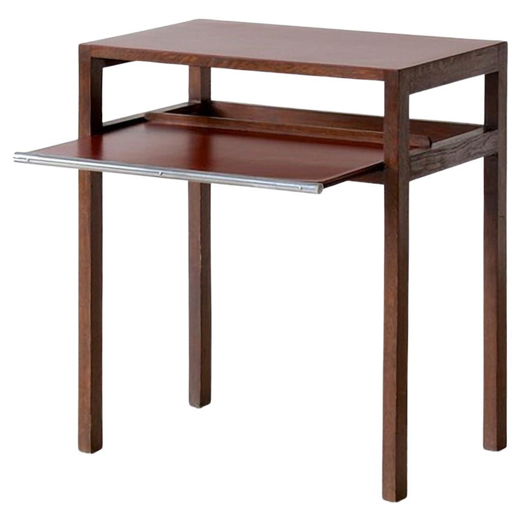 Table d'appoint moderniste de Jindrich Halabala, bois de chêne teinté, linoléum, vers 1930