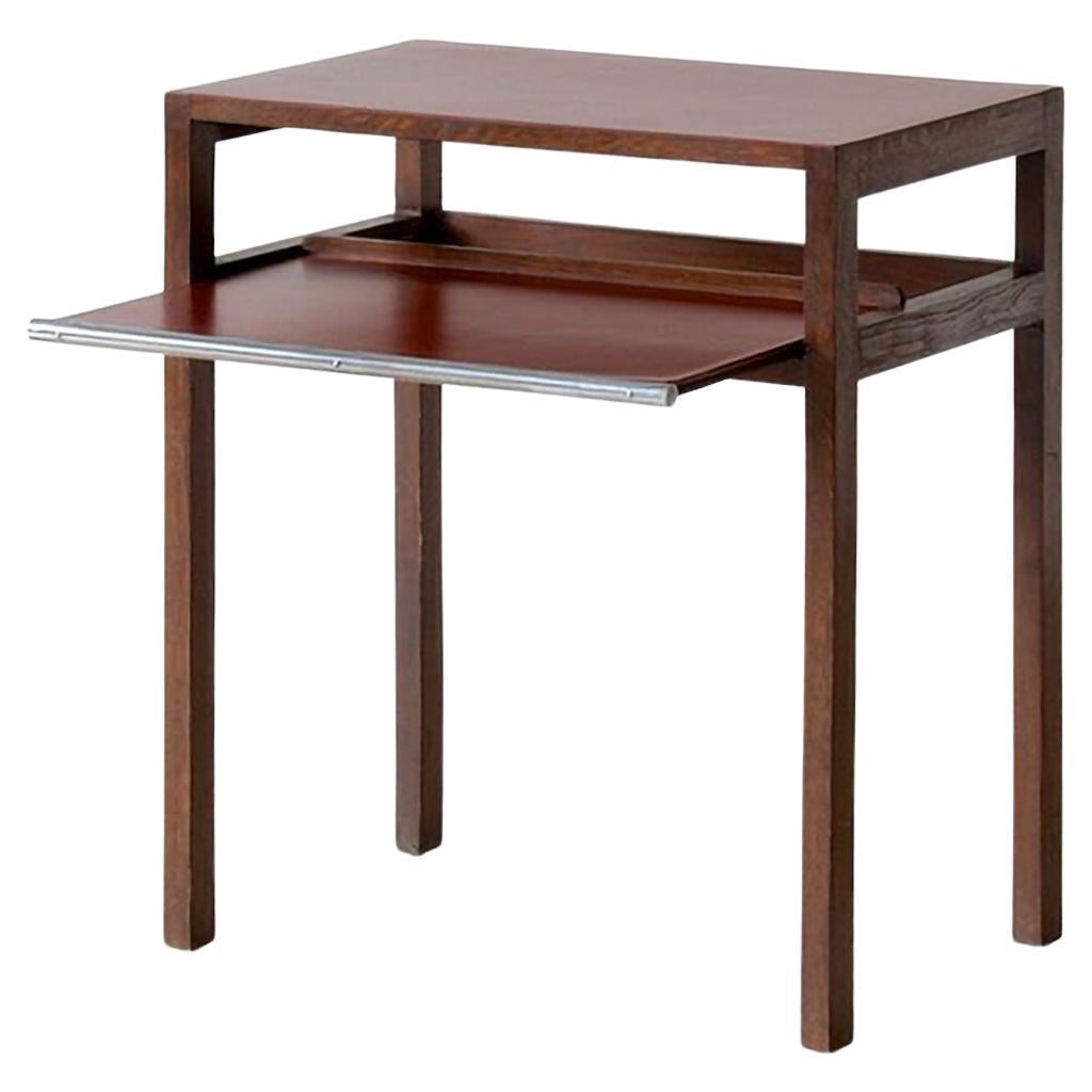 Modernist Side Table by Jindrich Halabala, Stained Oak Wood, Linoleum, 1930 For Sale