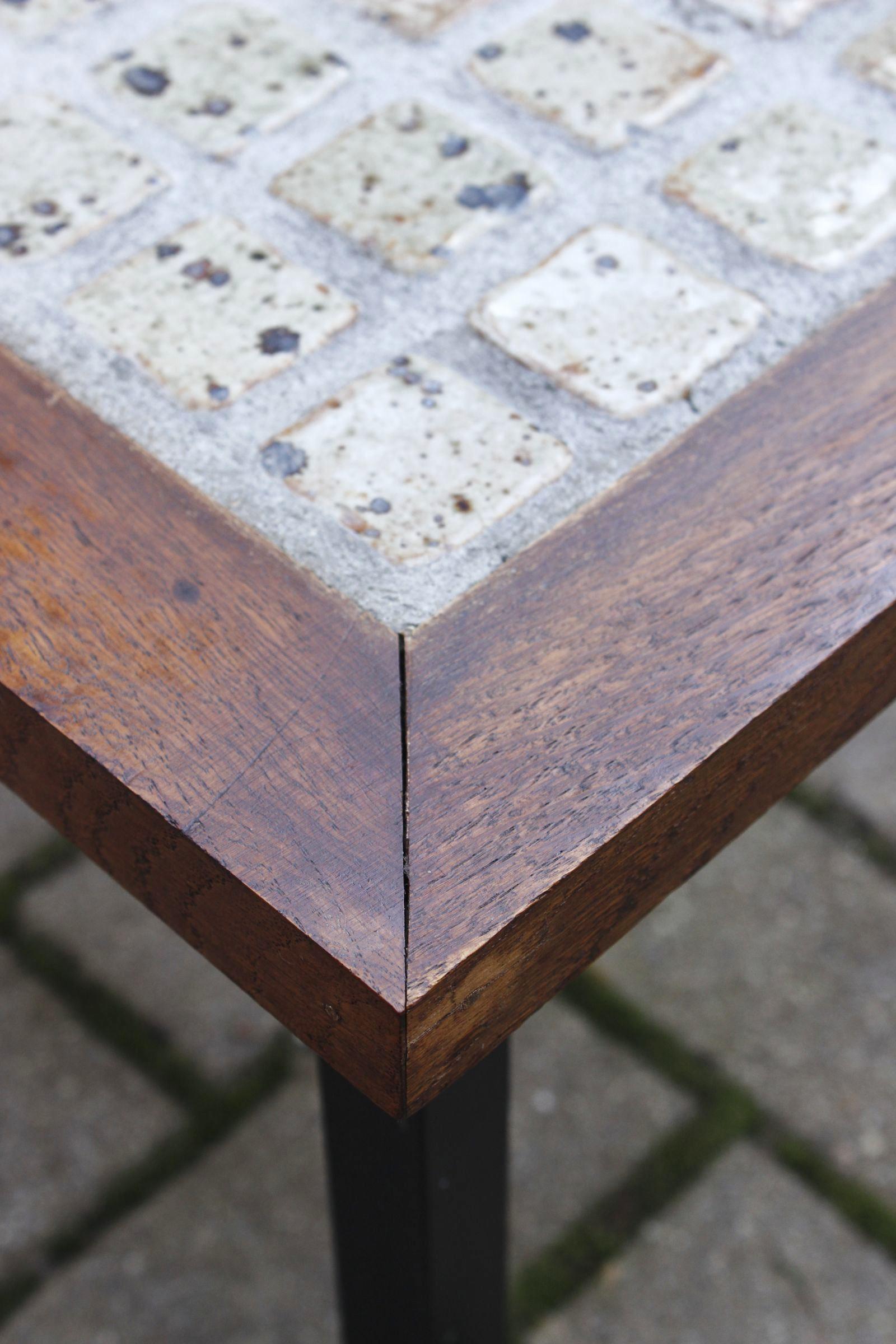 French Modernist side table in pyrite stoneware, concrete and wood, France 1950s
