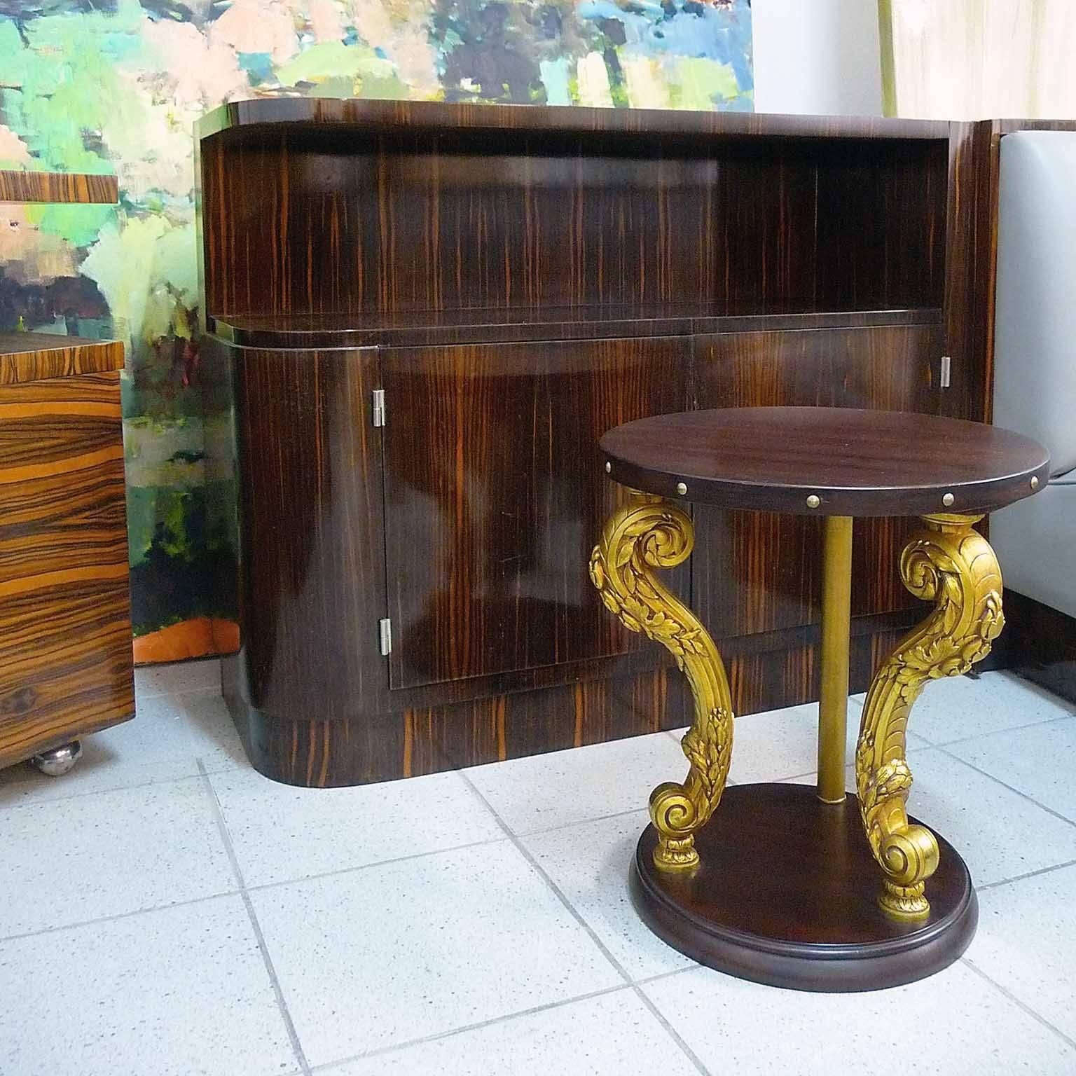 Neoclassical Revival Modernist Side Table in Wood and Bronze Feet For Sale