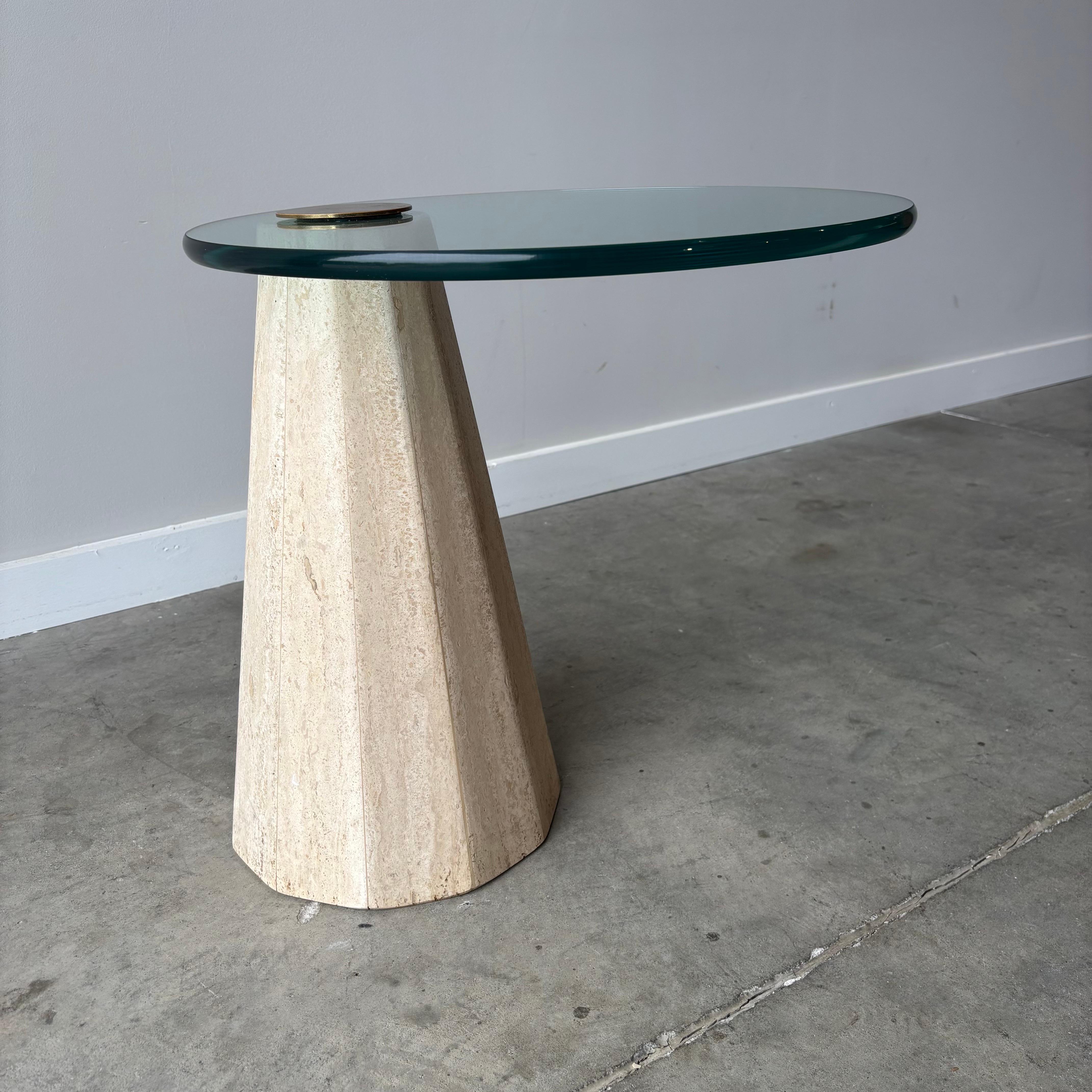 Modernist Side Tables by La Rosa Milano in Travertine and Brass, 1970s In Good Condition For Sale In Raleigh, NC