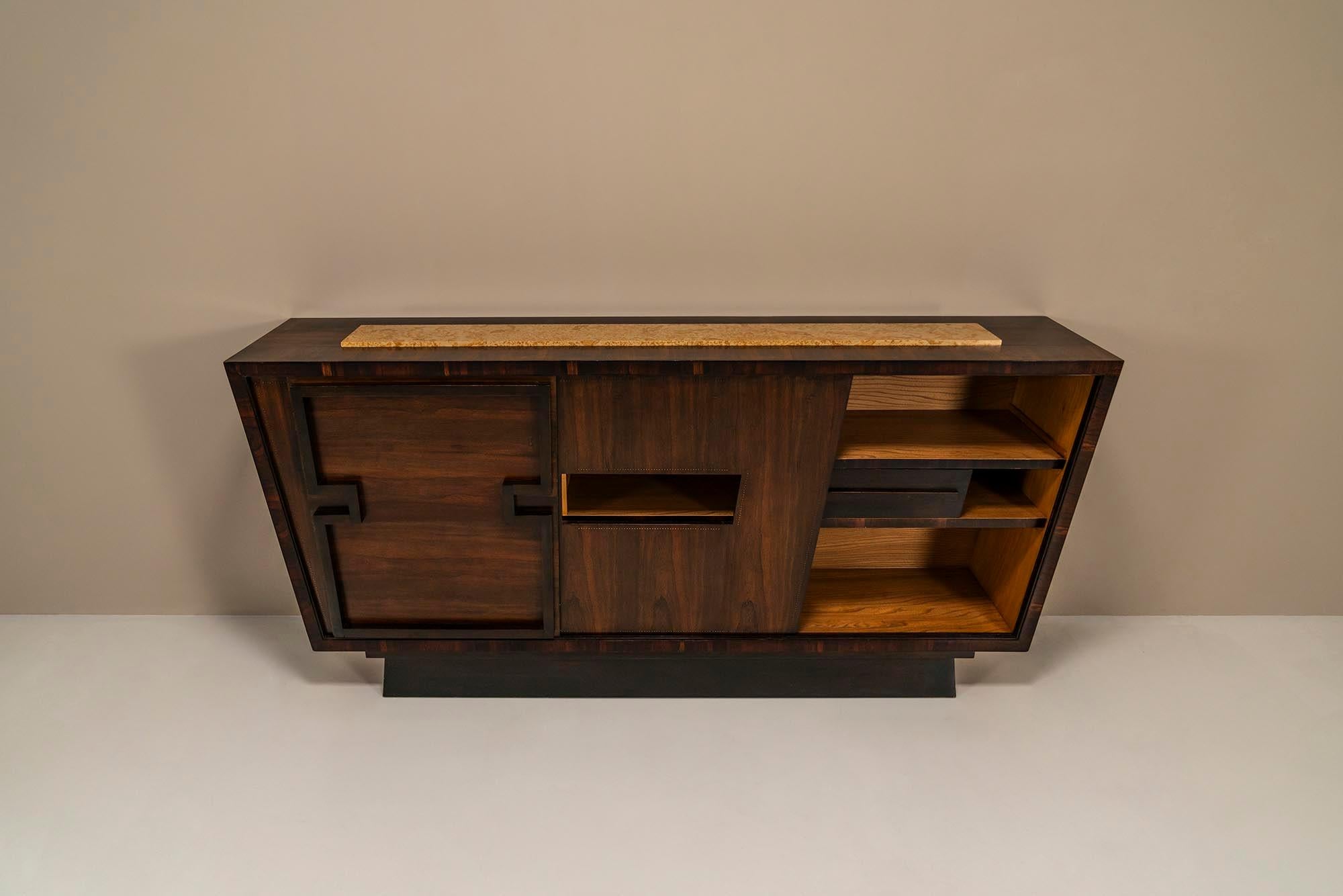 Modernist Sideboard In Studded Rosewood By Andre Sornay, France 1940s For Sale 4