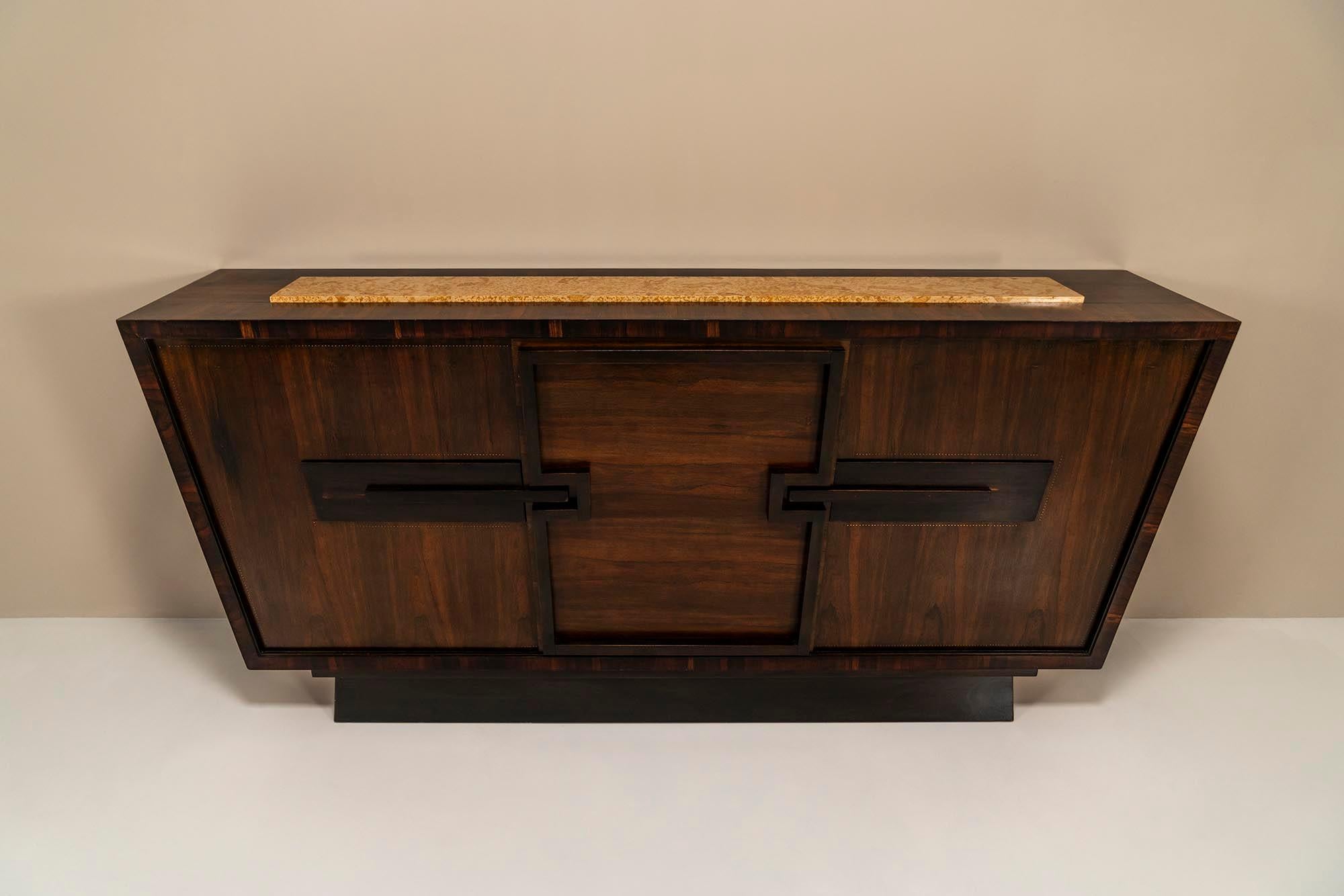 Modernist Sideboard In Studded Rosewood By Andre Sornay, France 1940s For Sale 5