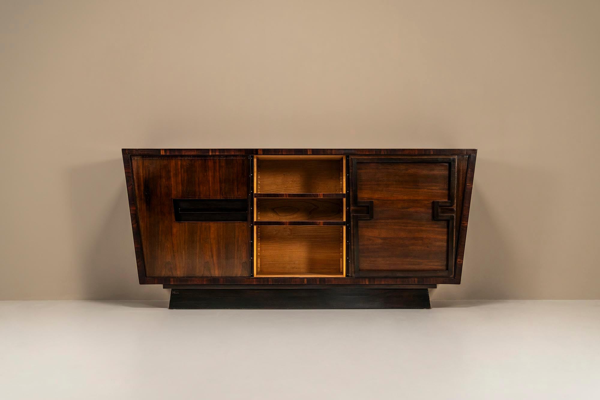 French Modernist Sideboard In Studded Rosewood By Andre Sornay, France 1940s For Sale