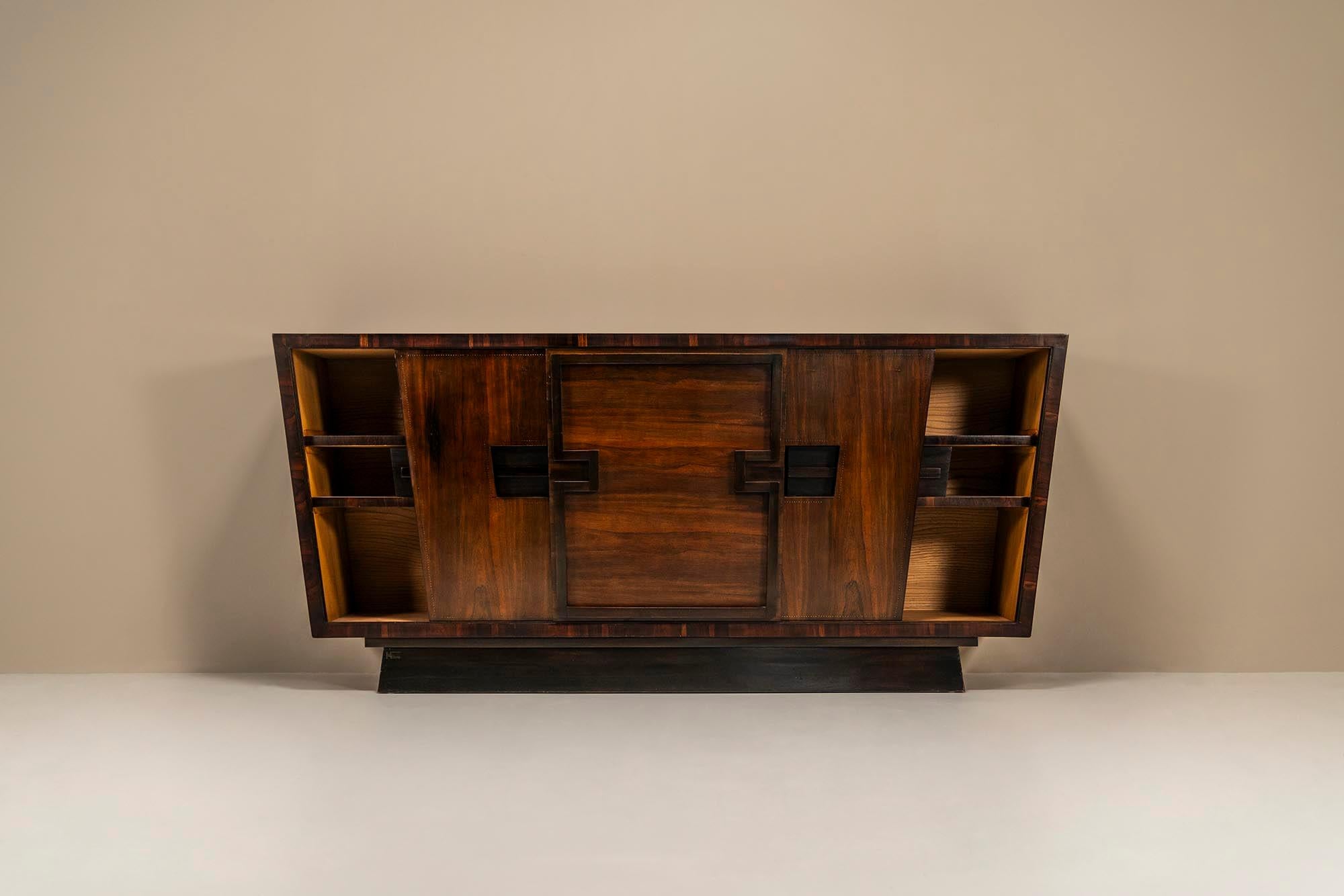 Modernist Sideboard In Studded Rosewood By Andre Sornay, France 1940s In Good Condition For Sale In Hellouw, NL