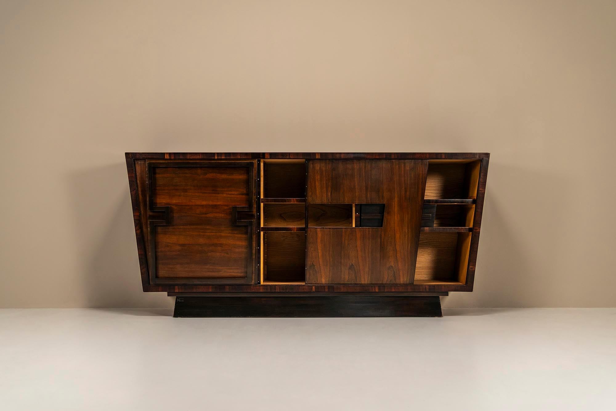 Mid-20th Century Modernist Sideboard In Studded Rosewood By Andre Sornay, France 1940s For Sale