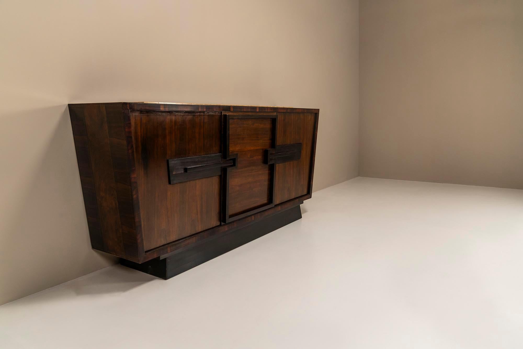 Modernist Sideboard In Studded Rosewood By Andre Sornay, France 1940s For Sale 1