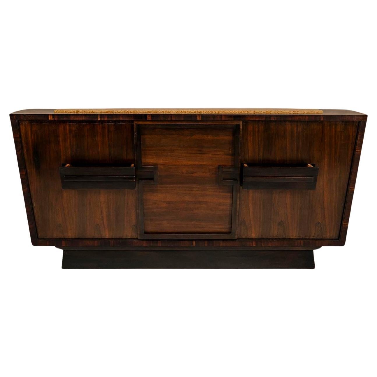 Modernist Sideboard In Studded Rosewood By Andre Sornay, France 1940s For Sale