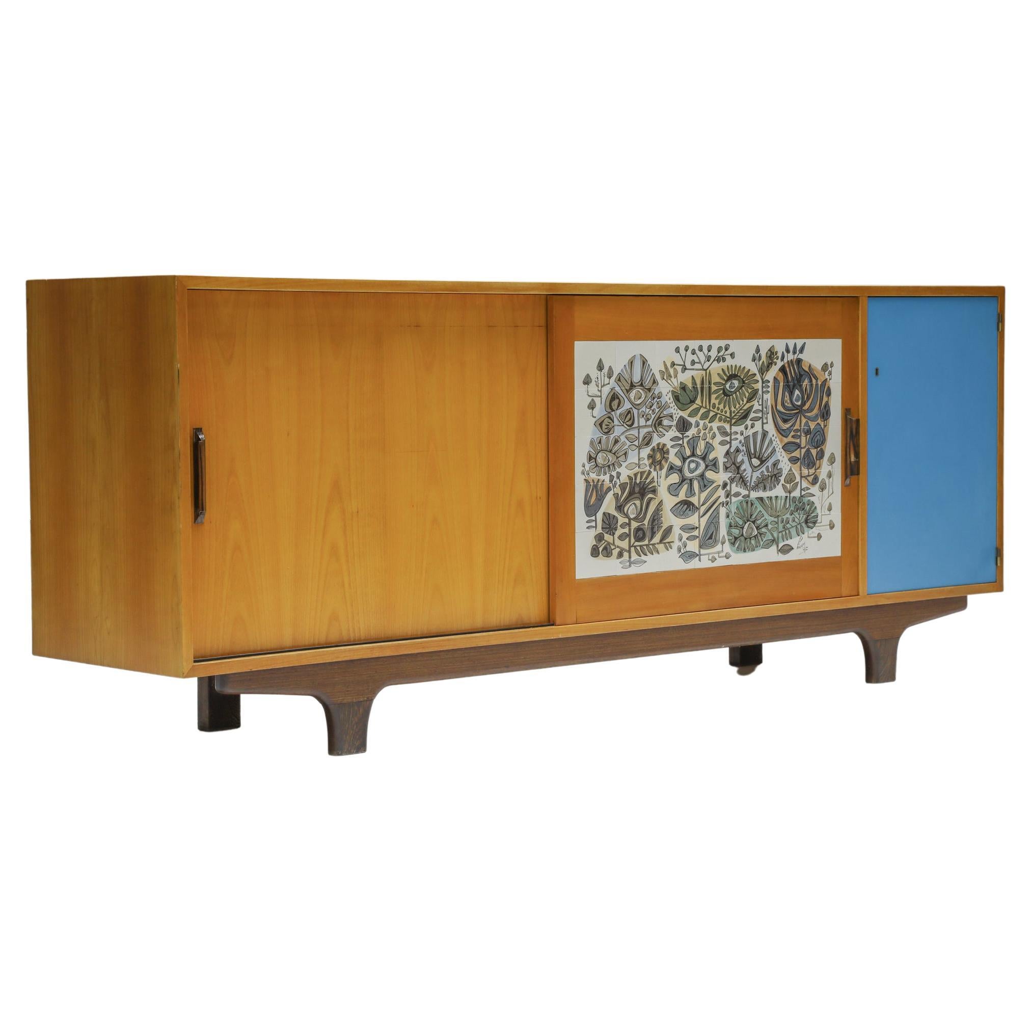 Modernist Sideboard with Perignem Ceramic and Macassar Details, 1950s