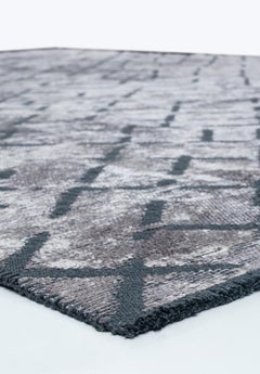 Modernist Silver Abstract Repeat Pattern Rug with or without Fringe
