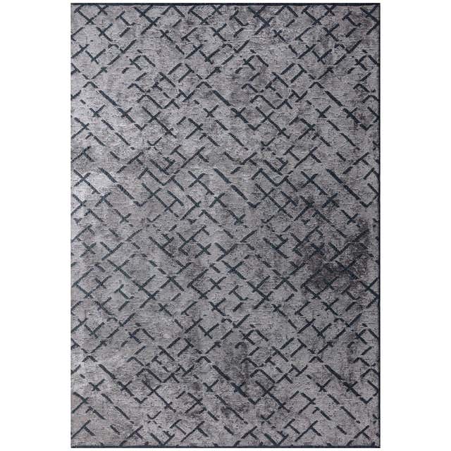 Modernist Vintage Square Rug with Polychrome Thunderbolt Pattern For ...