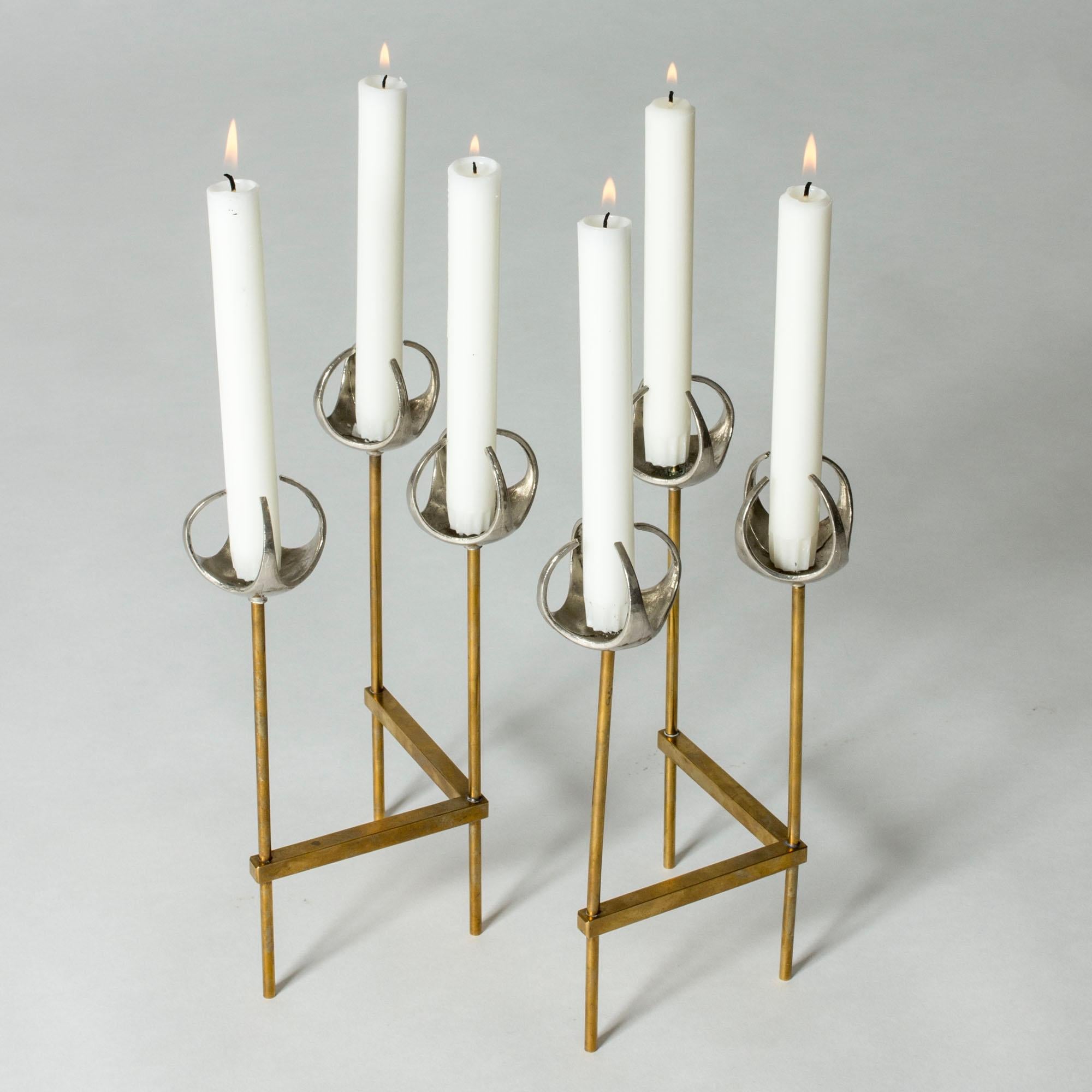 Scandinave moderne Chandeliers modernistes en argent et bronze d'Olof Barve, Suède, années 1960 en vente