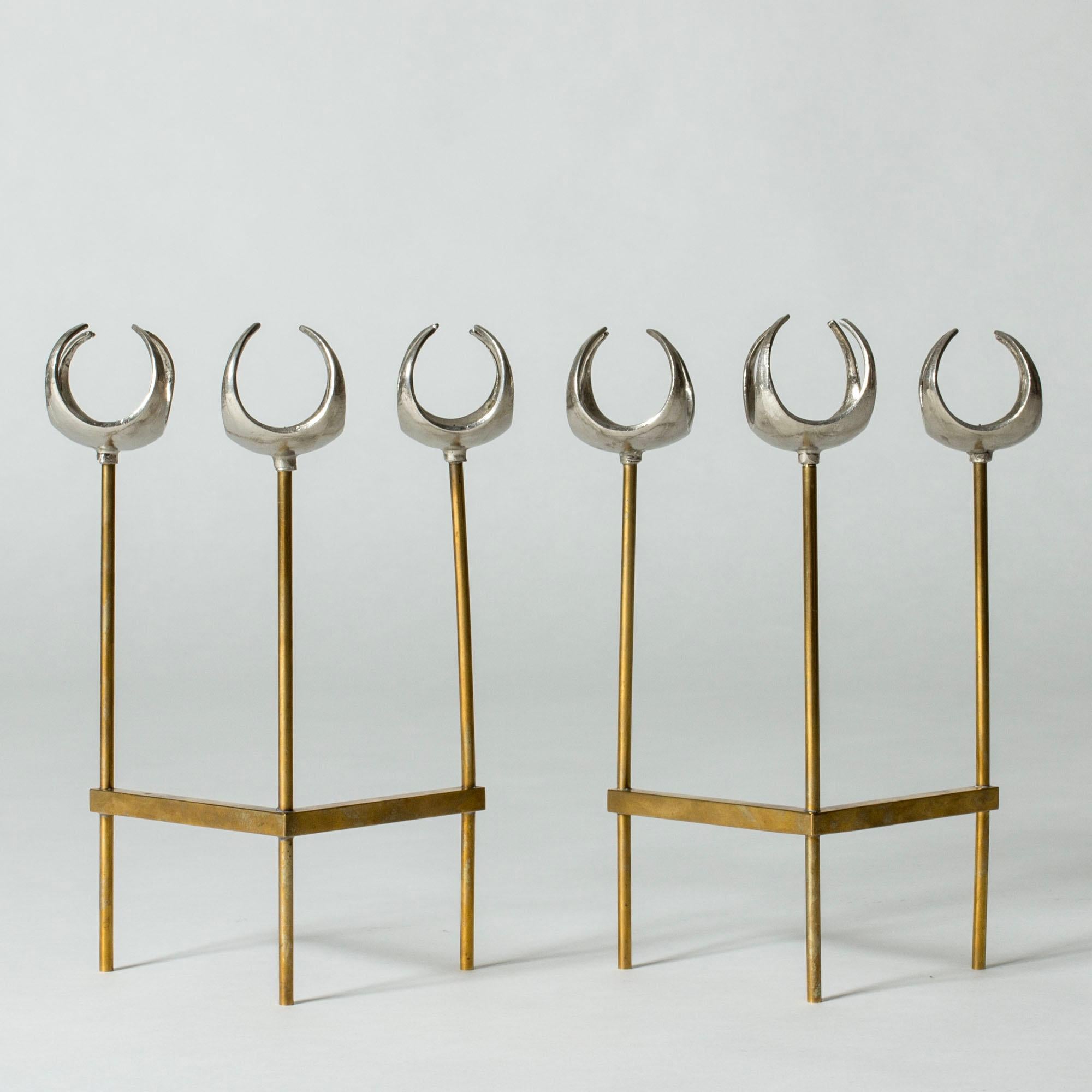 Milieu du XXe siècle Chandeliers modernistes en argent et bronze d'Olof Barve, Suède, années 1960 en vente