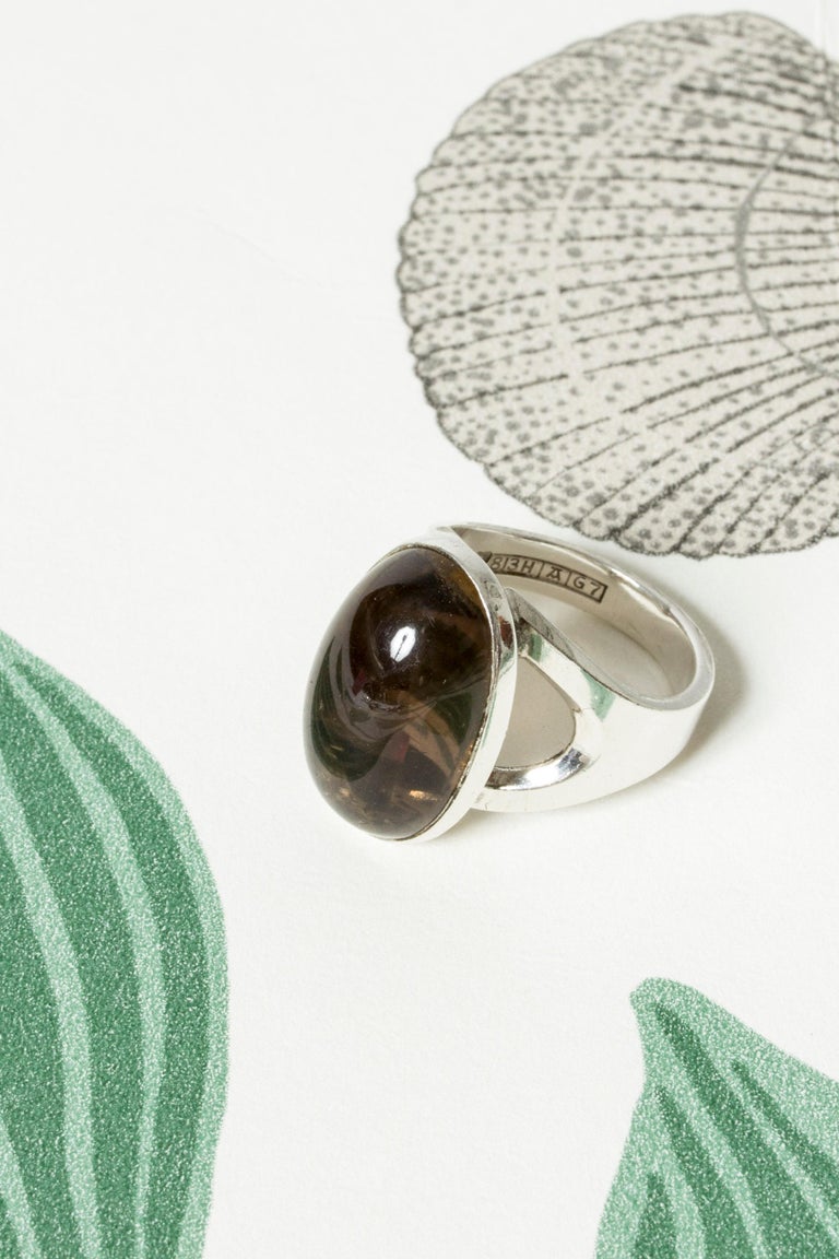 Modernist Silver and Smoke Quartz Ring by Elis Kauppi, Finland,