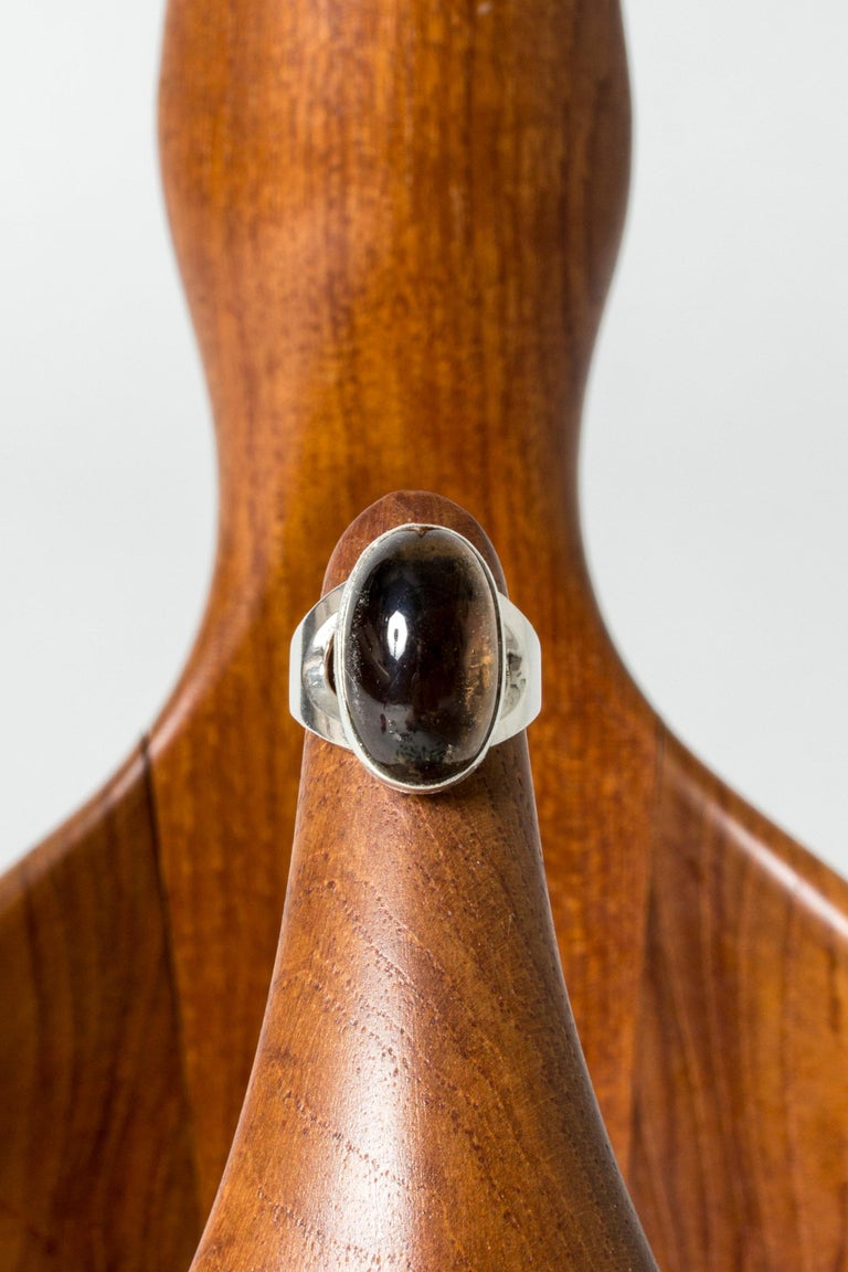Modernist Silver and Smoke Quartz Ring by Elis Kauppi, Finland,