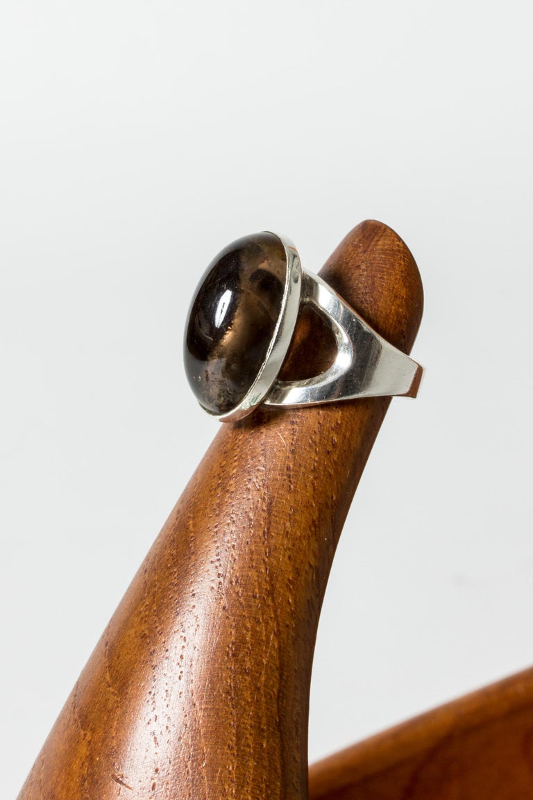 Modernist Silver and Smoke Quartz Ring by Elis Kauppi, Finland,