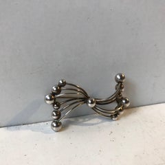 Modernist Silver Bow Brooch by John Laritzen, 1950s