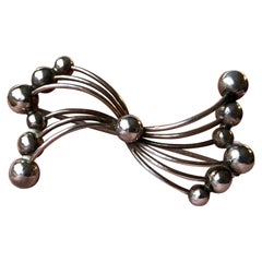 Modernist Silver Bow Brooch by John Laritzen, 1950s